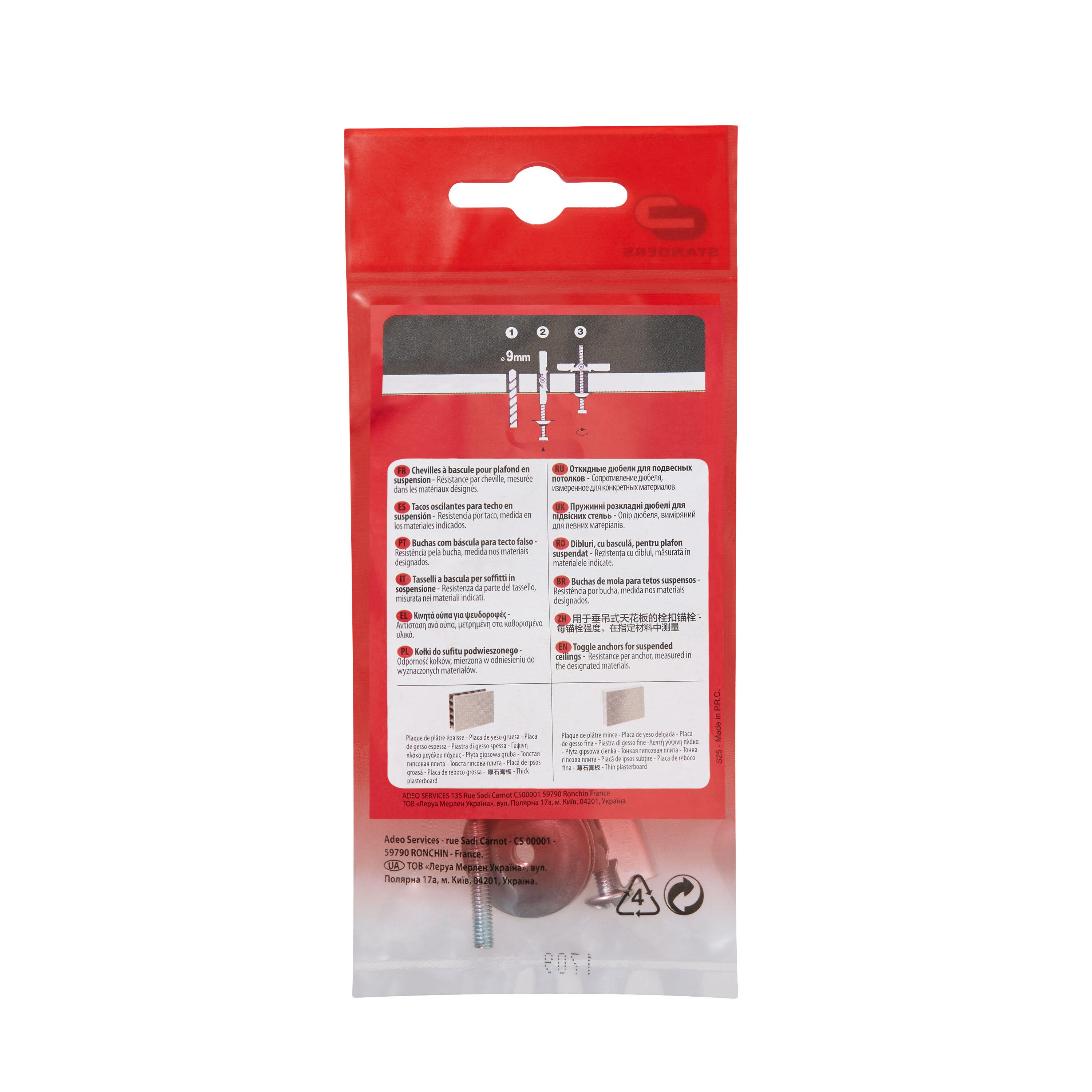 2 chevilles à bascule STANDERS, Diam.9 x L.49 mm + vis - 2