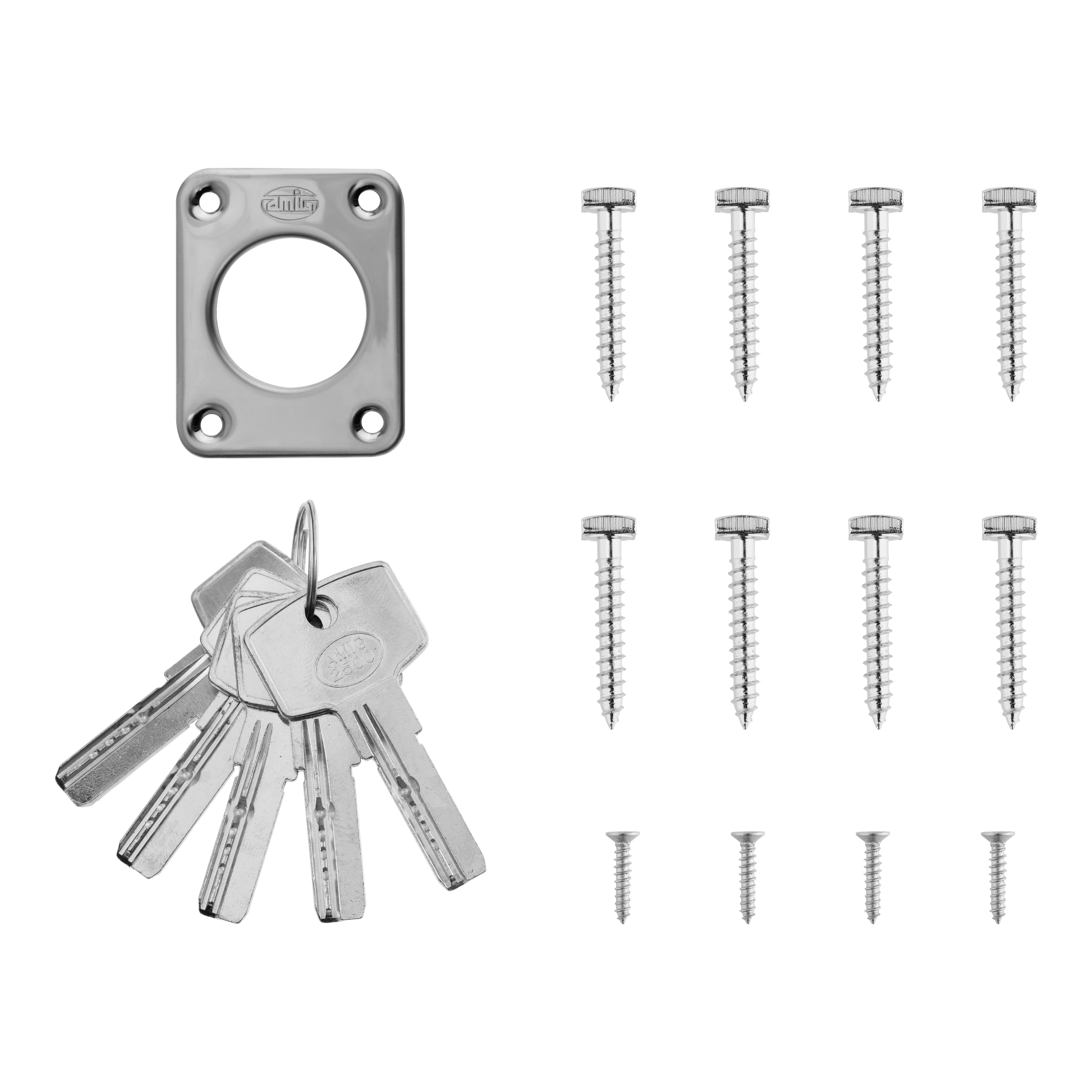 CERROJO PUERTA DE SEGURIDAD INTERIOR Y EXTERIOR CROMADO 5 LLAVES AMIG - 3