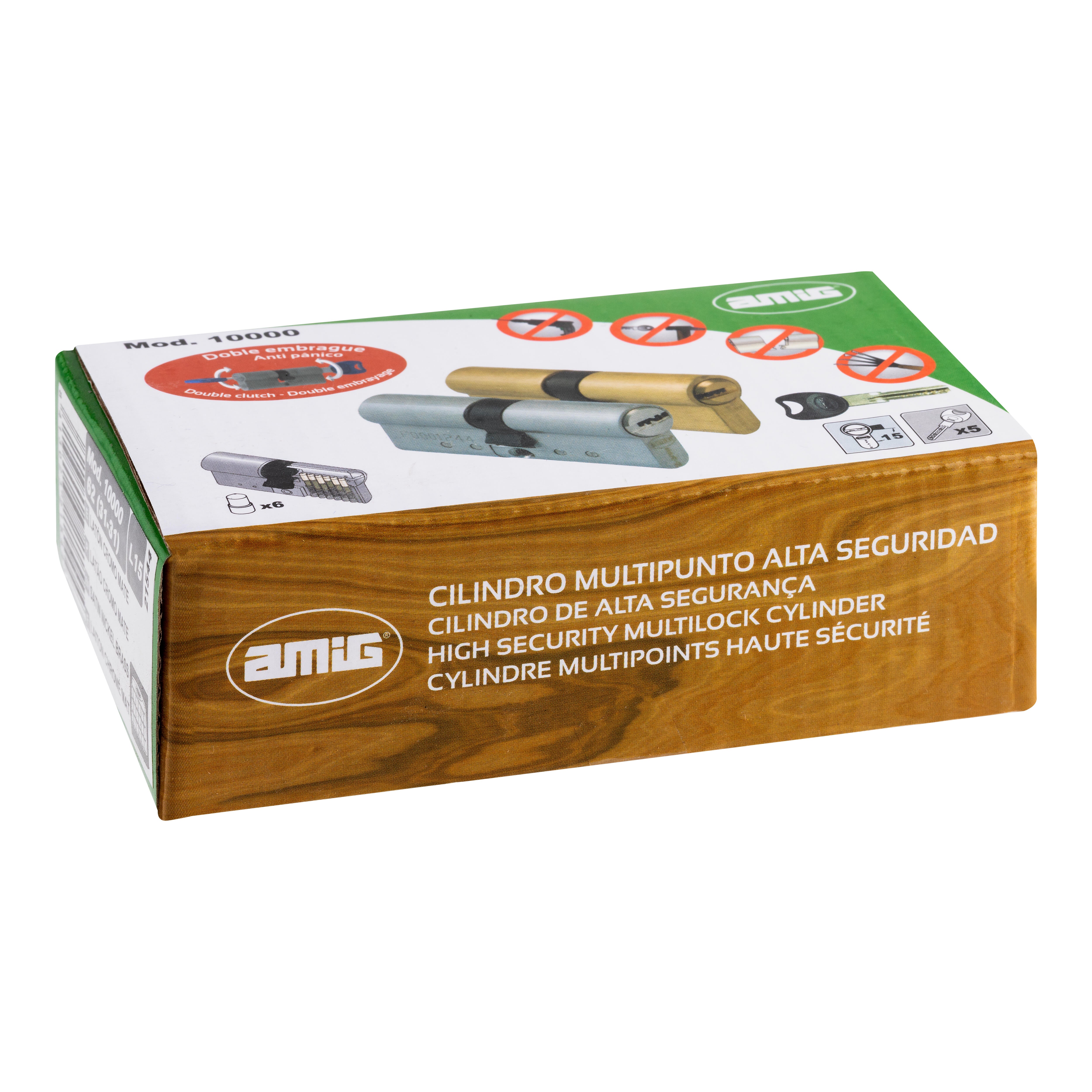 BOMBÍN CERRADURA DE ALTA SEGURIDAD 35X45MM CON 5 LLAVES LATON 10000 AMIG - 4