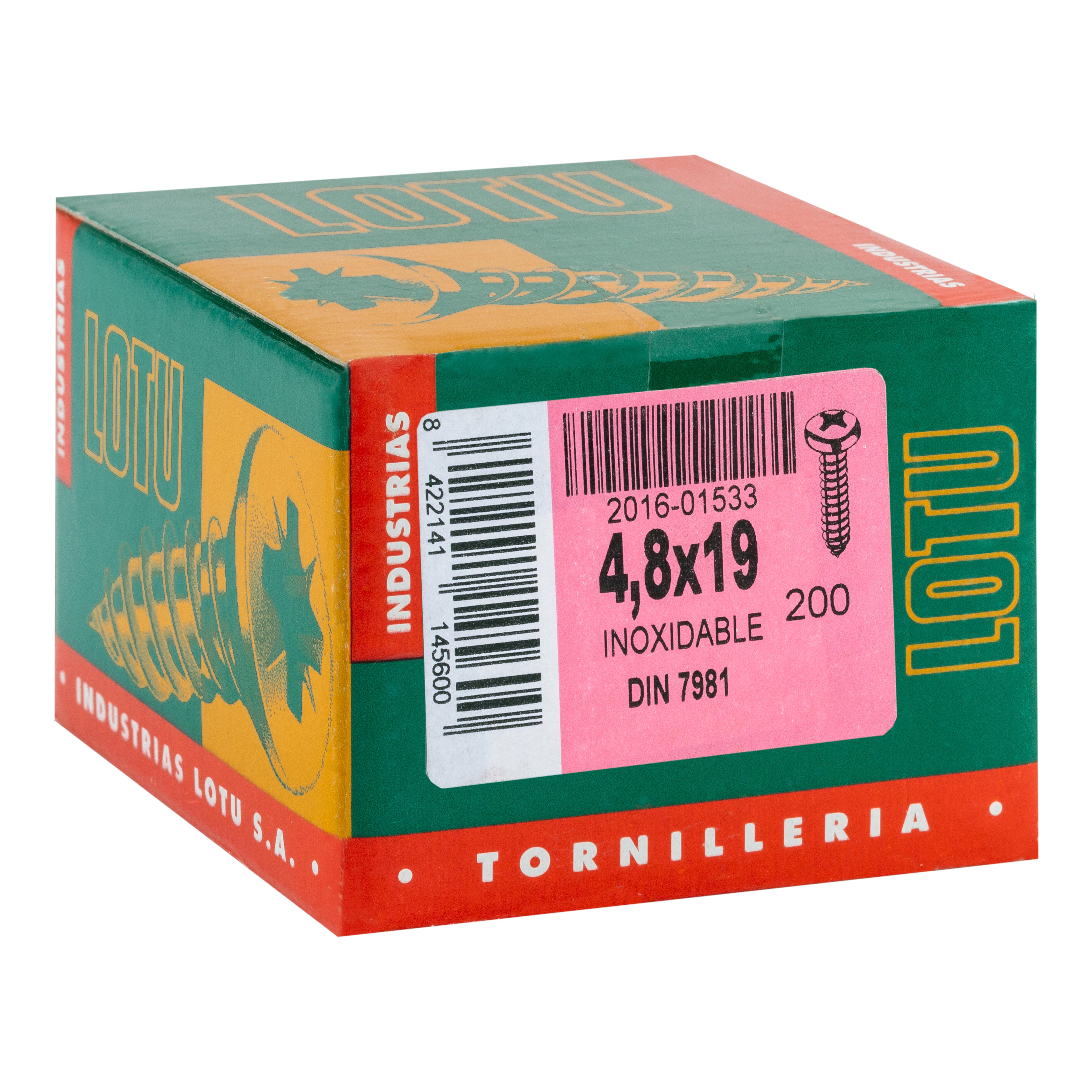 TORNILLOS ROSCA PARA METAL INOXIDABLES 4,8X19MM. 200UDS - 2