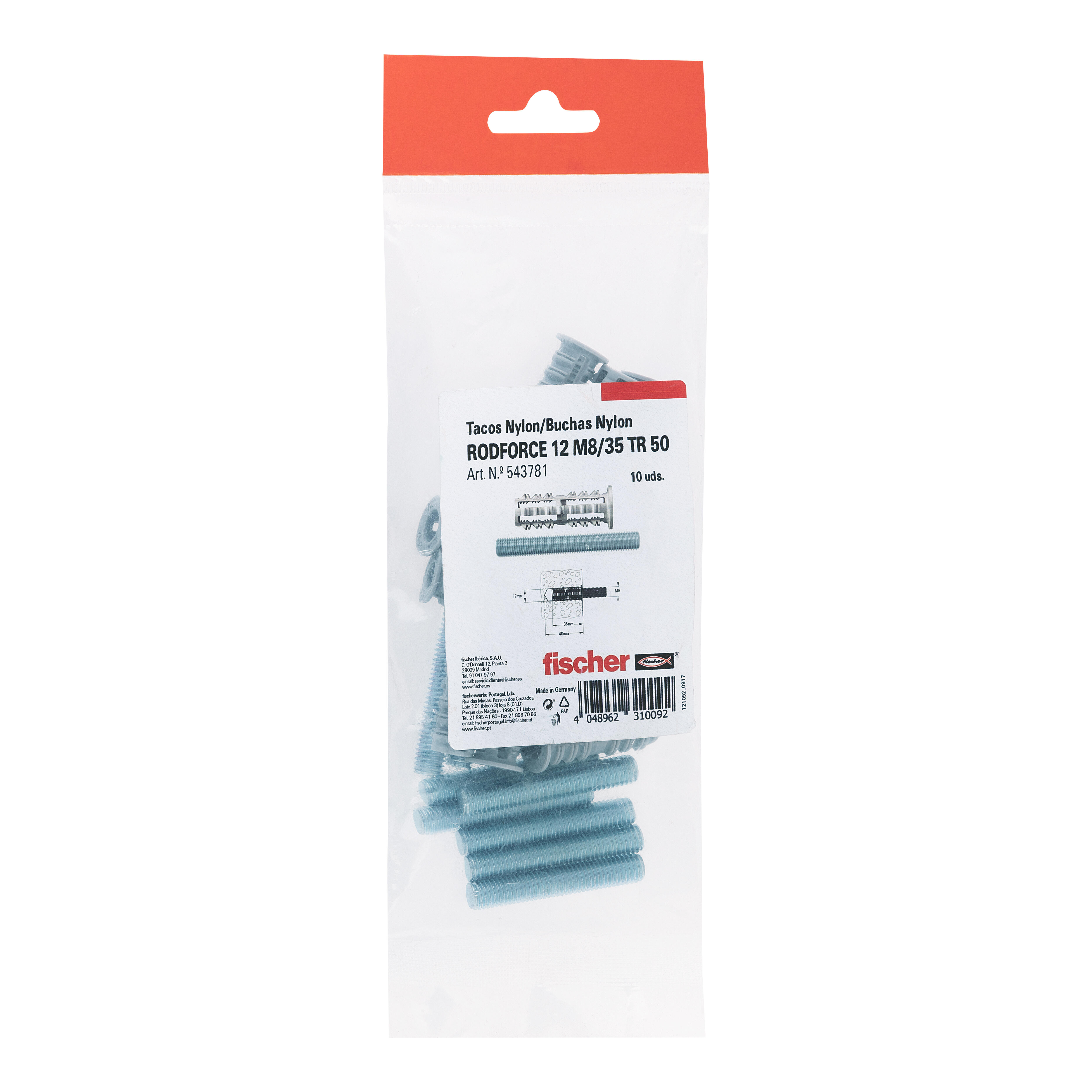 TACO HEMBRA RODFORCE M 8 X 35 MM CON VARILLA ROSCADA. FISCHER. 10 UDS - 5