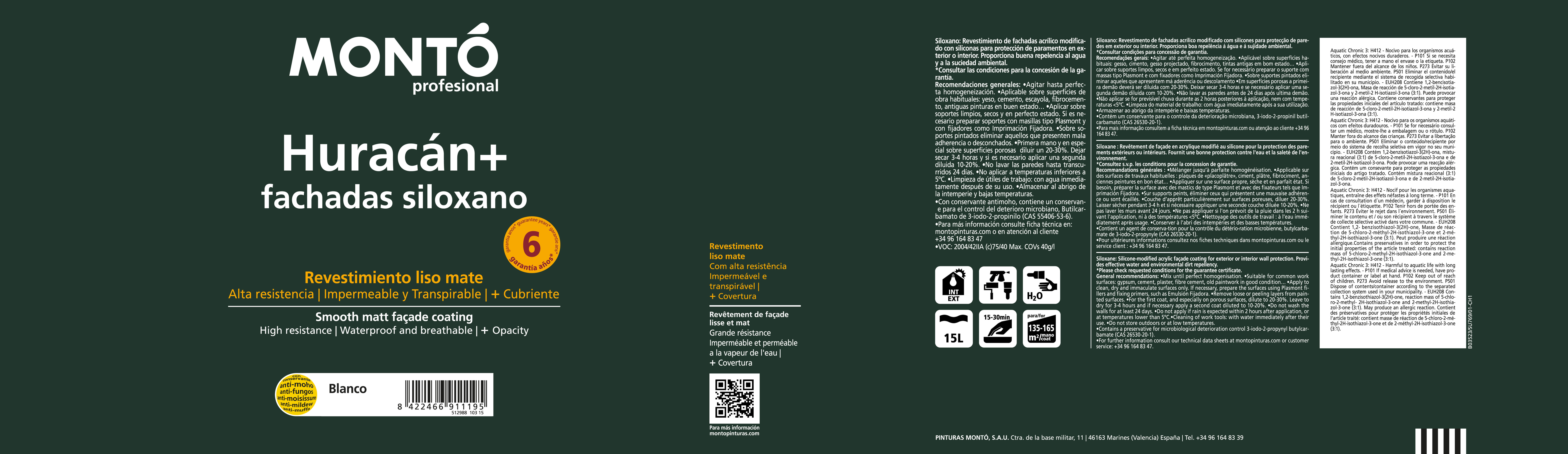 REVESTIMIENTO FACHADA MATE HURACAN PLUS 15L BLANCO - 2