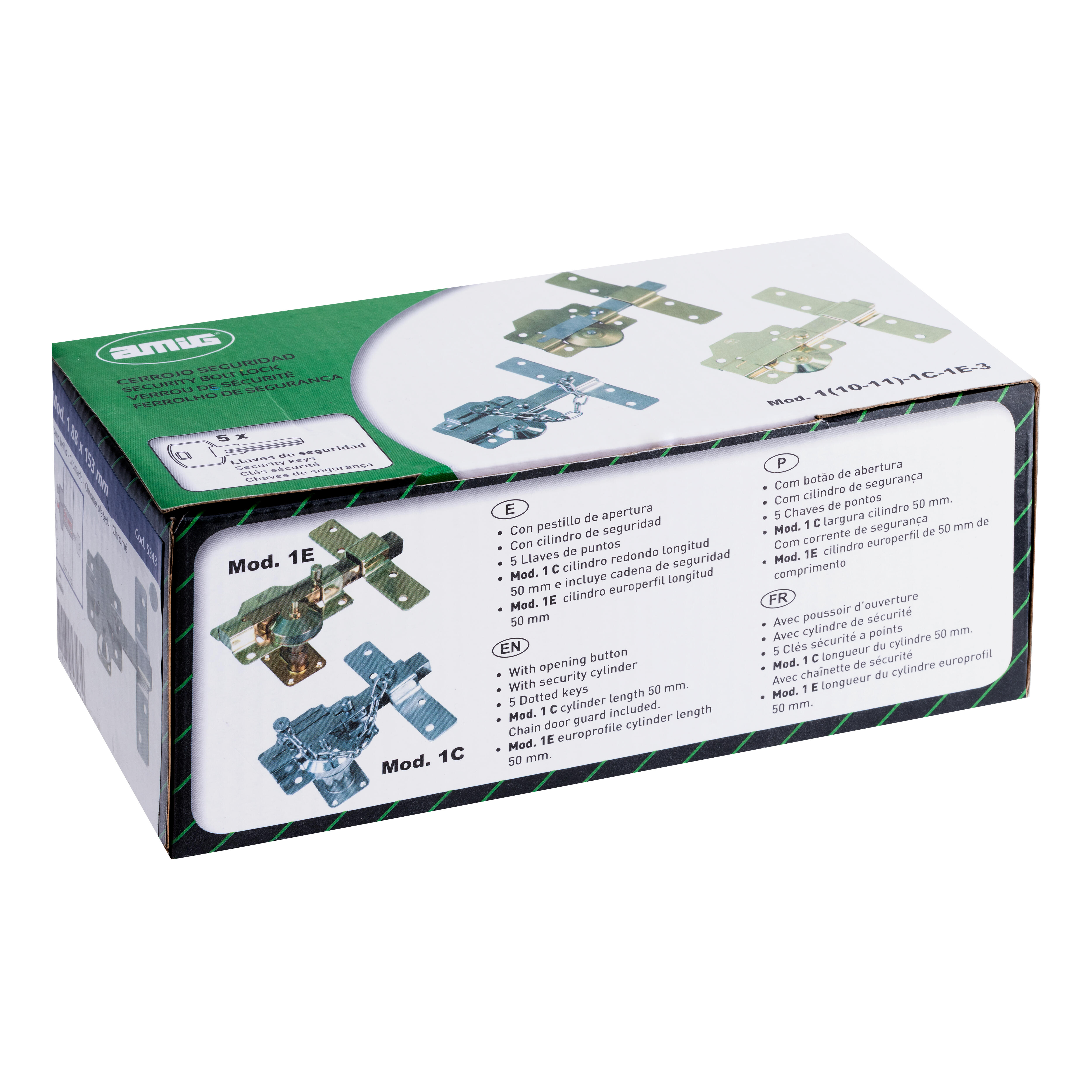 CERROJO PUERTA DE SEGURIDAD PARA INTERIOR CROMADO 5 LLAVES AMIG - 4