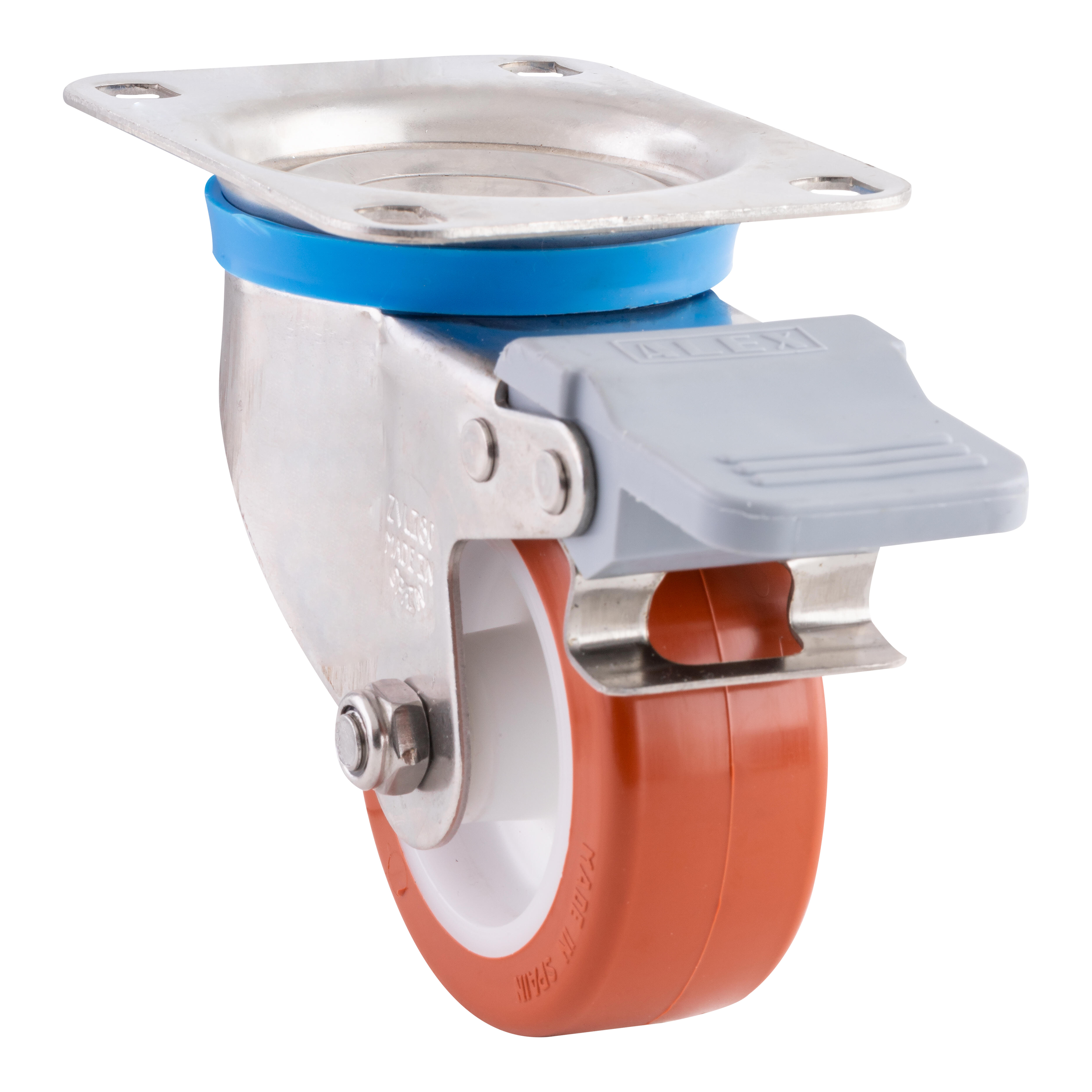 RUEDA CON FRENO POLIURETANO GIRATORIA ACERO INOXIDABLE  80 MM.  - 2