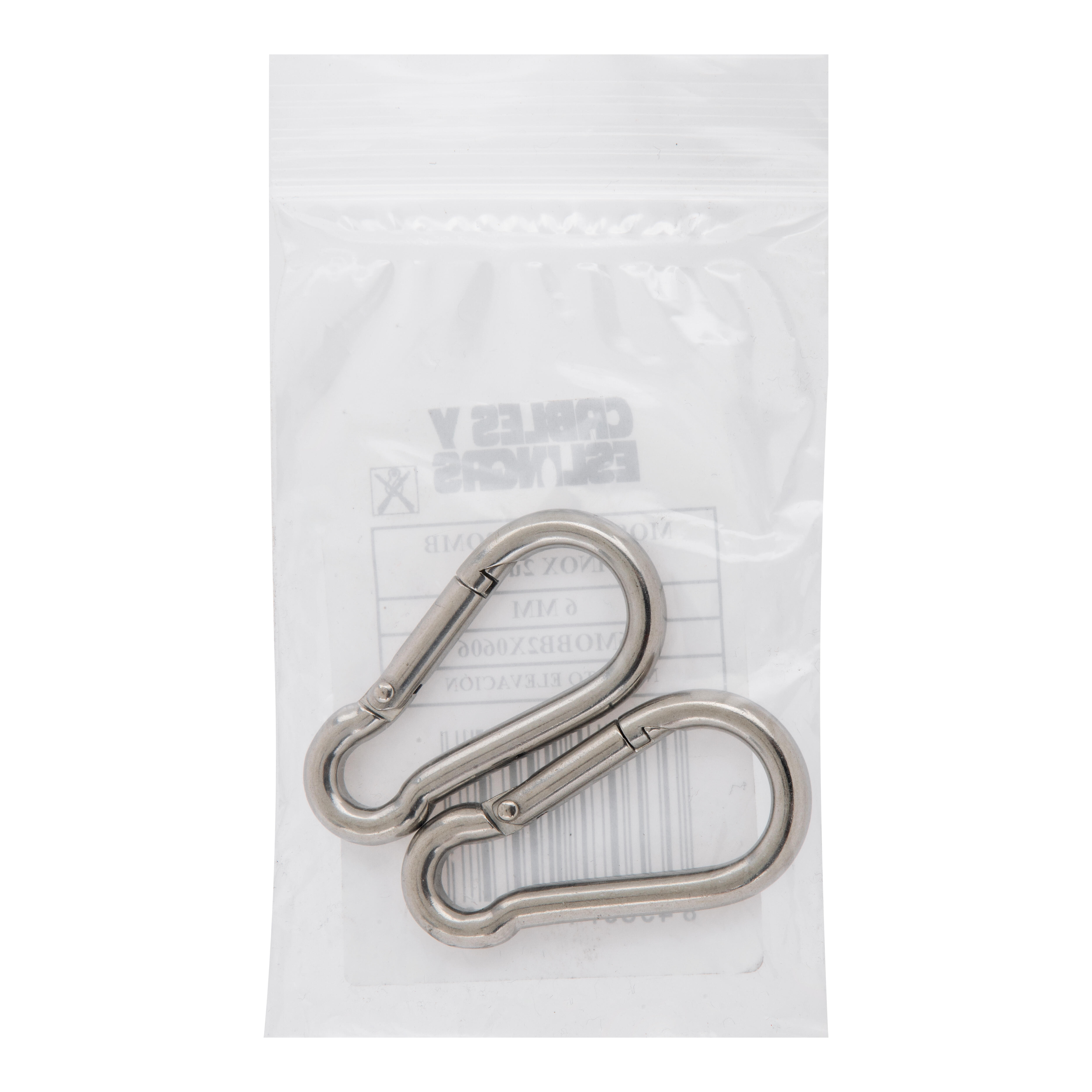 MOSQUETON  BOMBERO ACERO INOXIDABLE 6 MM. 2 UDS - 2