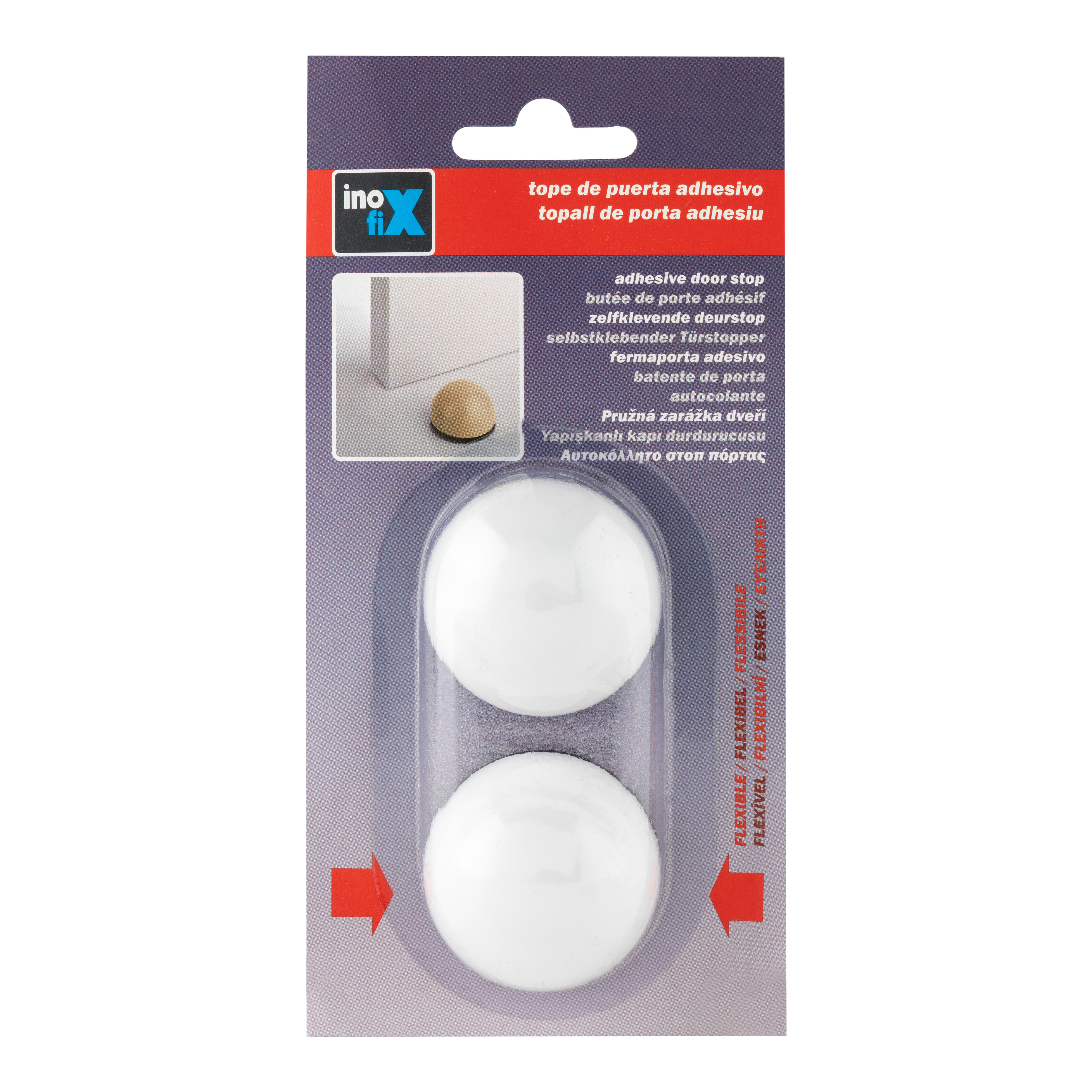 TOPE DE PUERTA PLASTICO ADHESIVOS BOLA BLANCO 2033 INOFIX. 2 UDS - 2