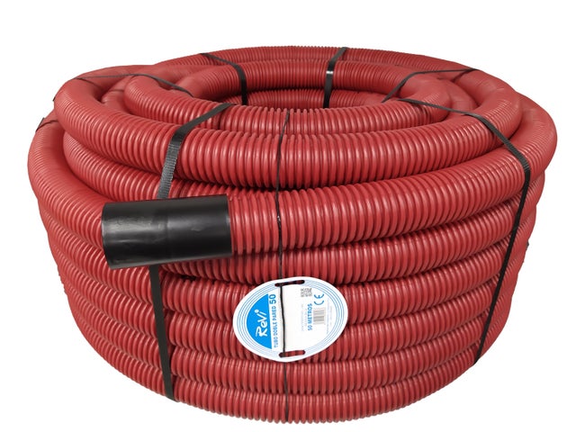 TUBO CORRUGADO DOBLE CAPA LIGERO ROJO 50MM 50M