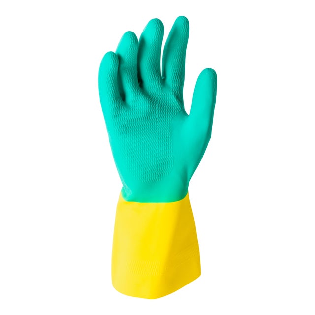 GUANTE LATEX FLOCADO VERDE/AMARILLO T10 JUBA 622