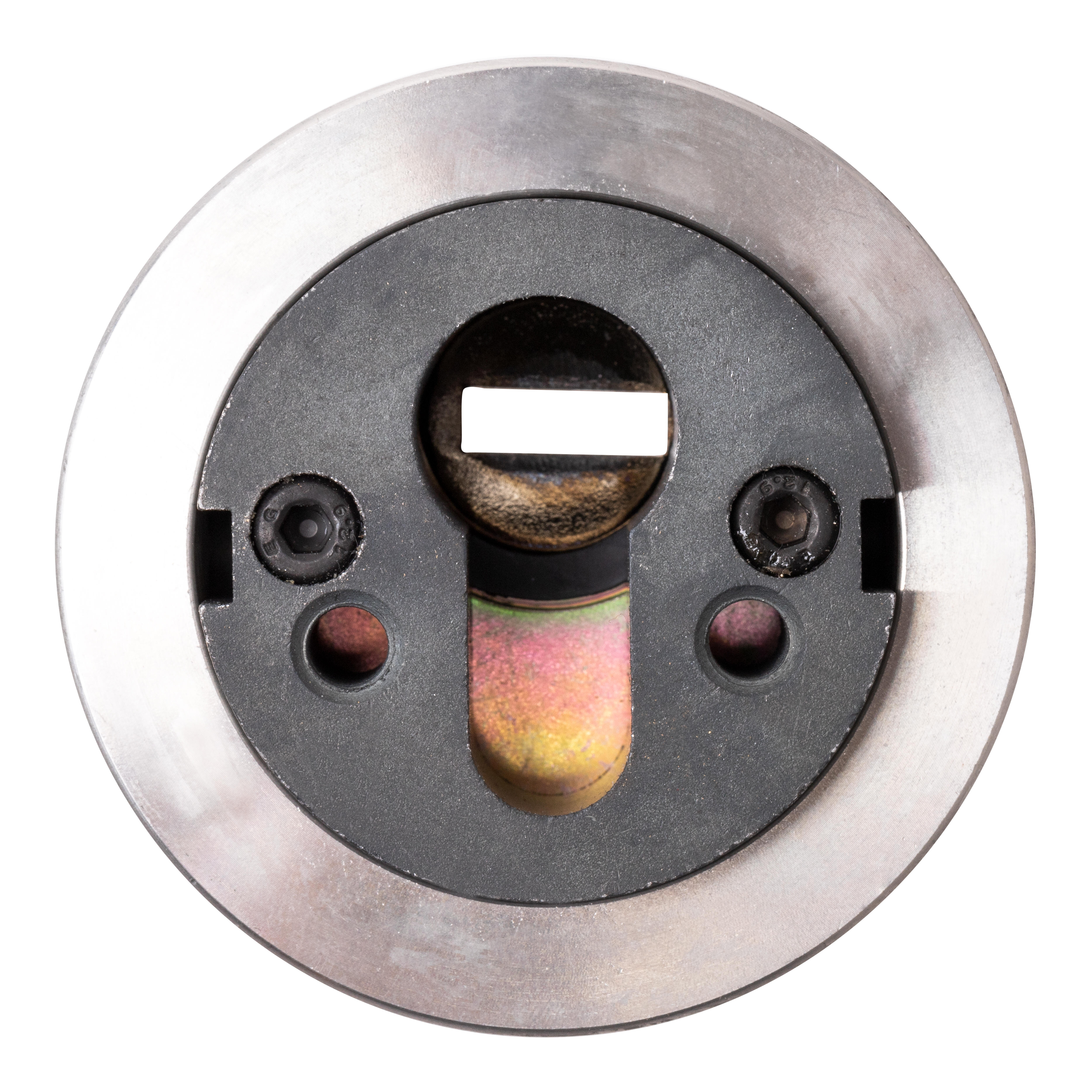 ESCUDO DE SEGURIDAD REDONDO PARA CERRADURA ACABADO EN ACERO INOXIDABLE AMIG 01 - 3