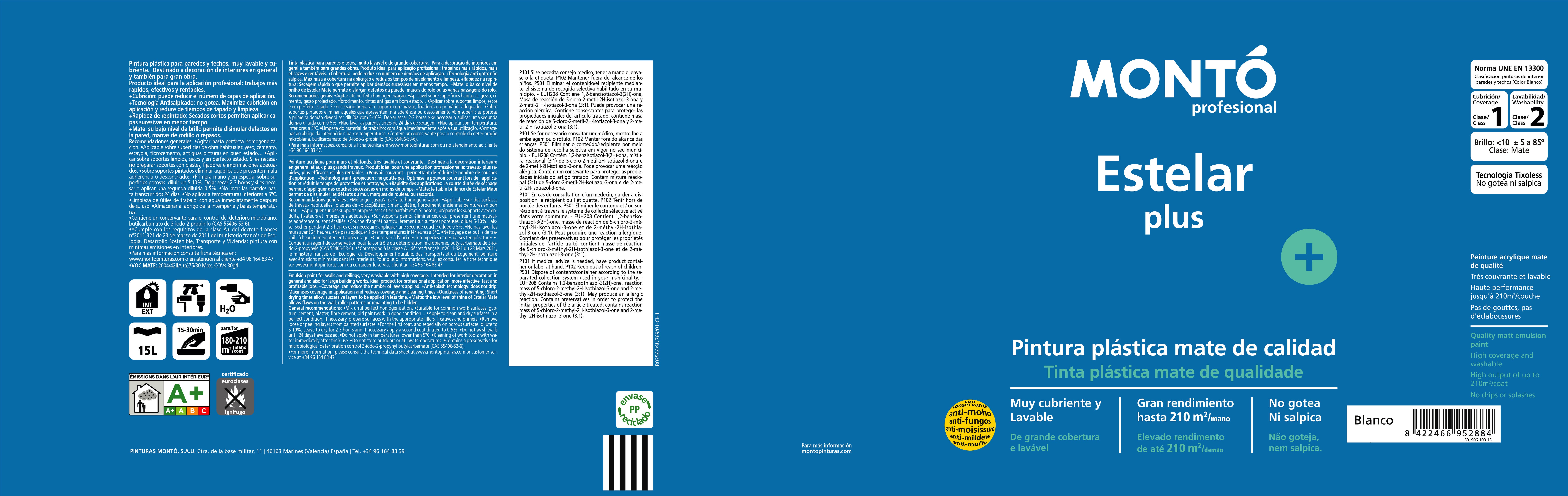 PINTURA PLASTICA BLANCA MATE 15L ESTELAR - 2