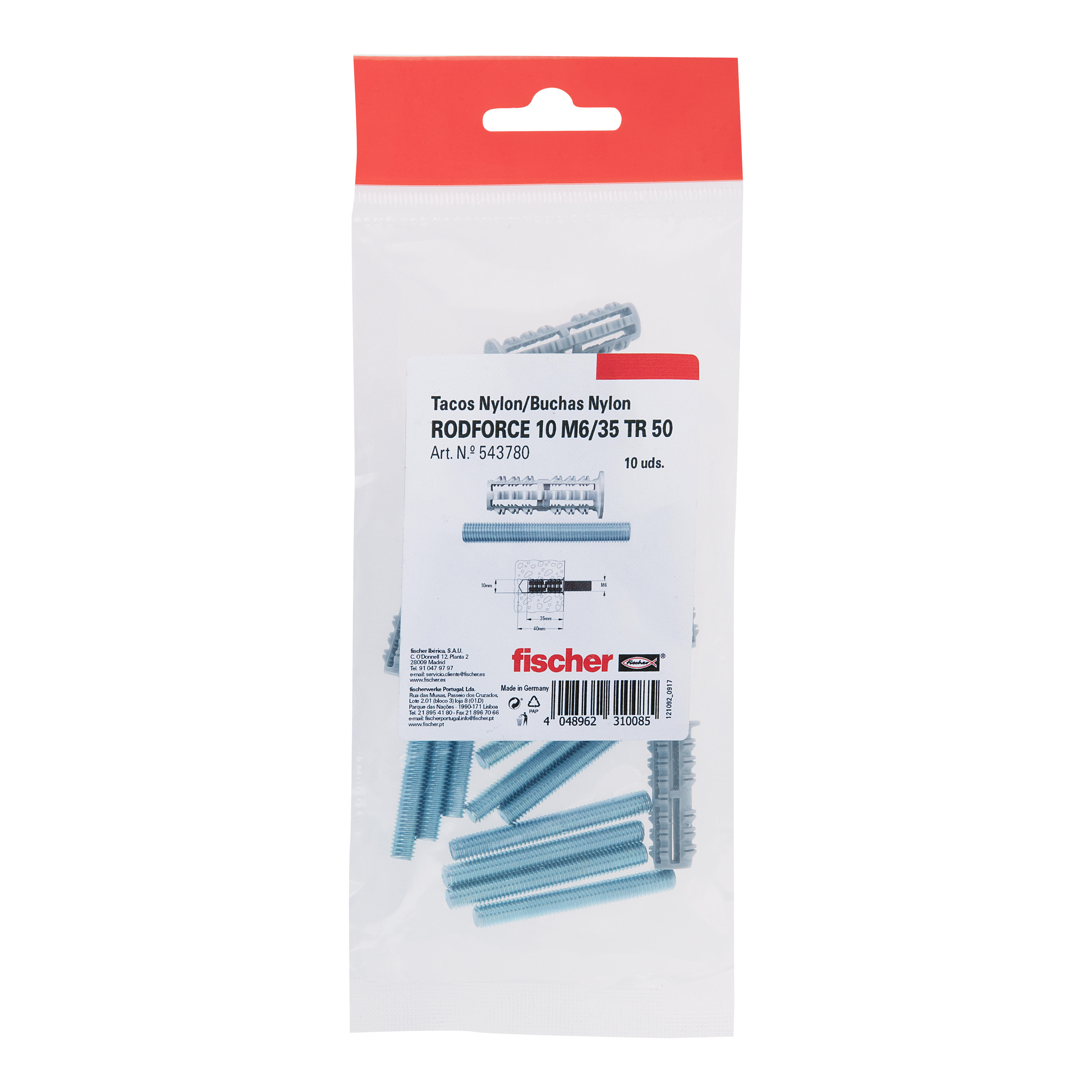 TACO HEMBRA RODFORCE M 6 X 35 MM CON VARILLA ROSCADA. FISCHER. 10 UDS - 5