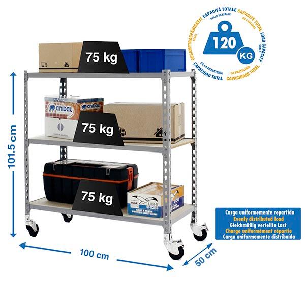 Estante metálica cinza 3 prateleiras madeira 100x50x90 cm 150 kg Simonrack - 4