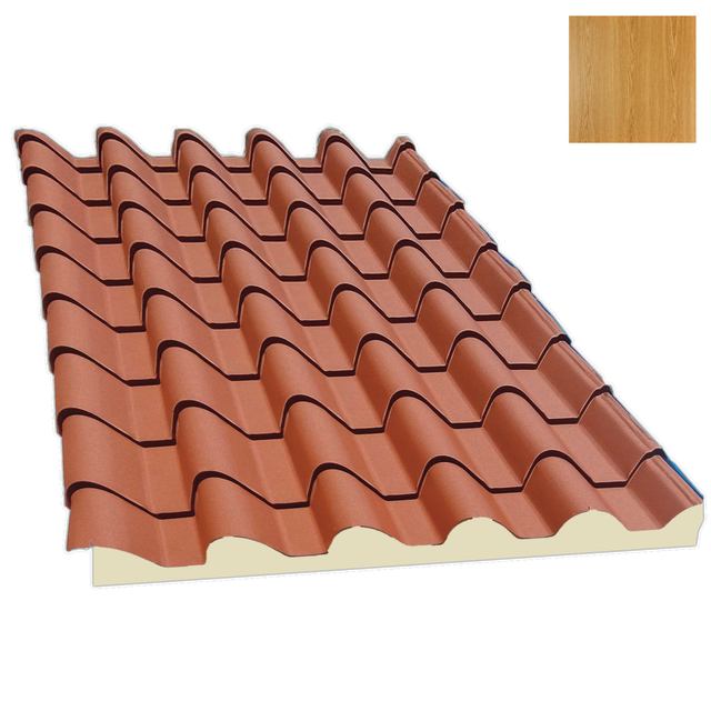 PANEL SÁNDWICH IMITACIÓN TEJA COPPO ROJO/ROBLE 4 CM 4,9X1 M
