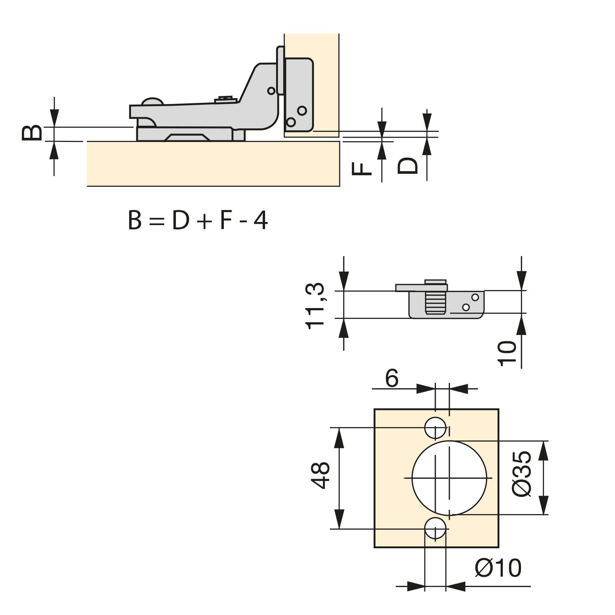 BISAGRA DE CAZOLETA 35MM APERTURA 105 º ACODADA 2 UDS - 3
