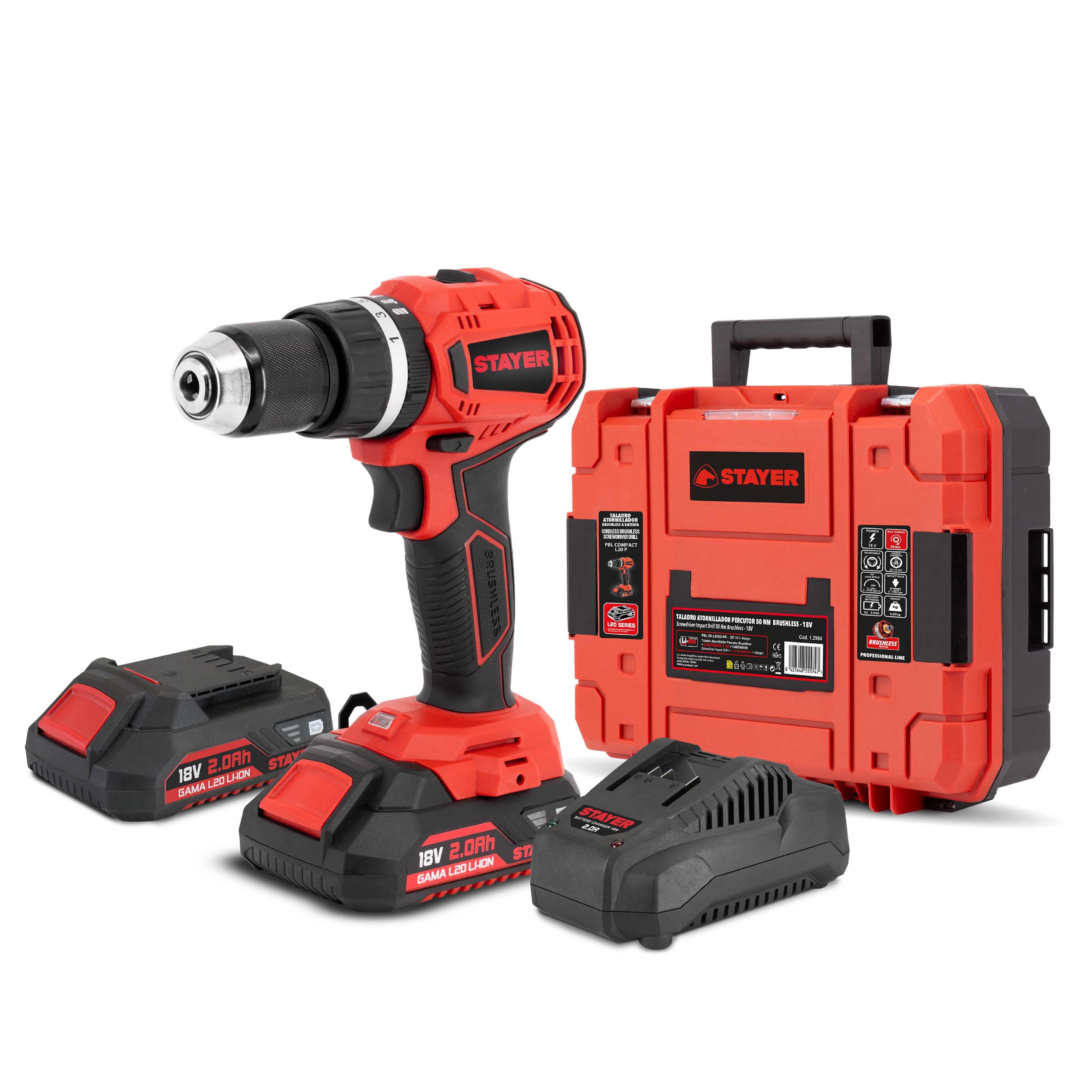 TALADRO PERCUTOR BATERÍA STAYER PBL COMPACT L20 18V BRUSHLESS 2AH - 2