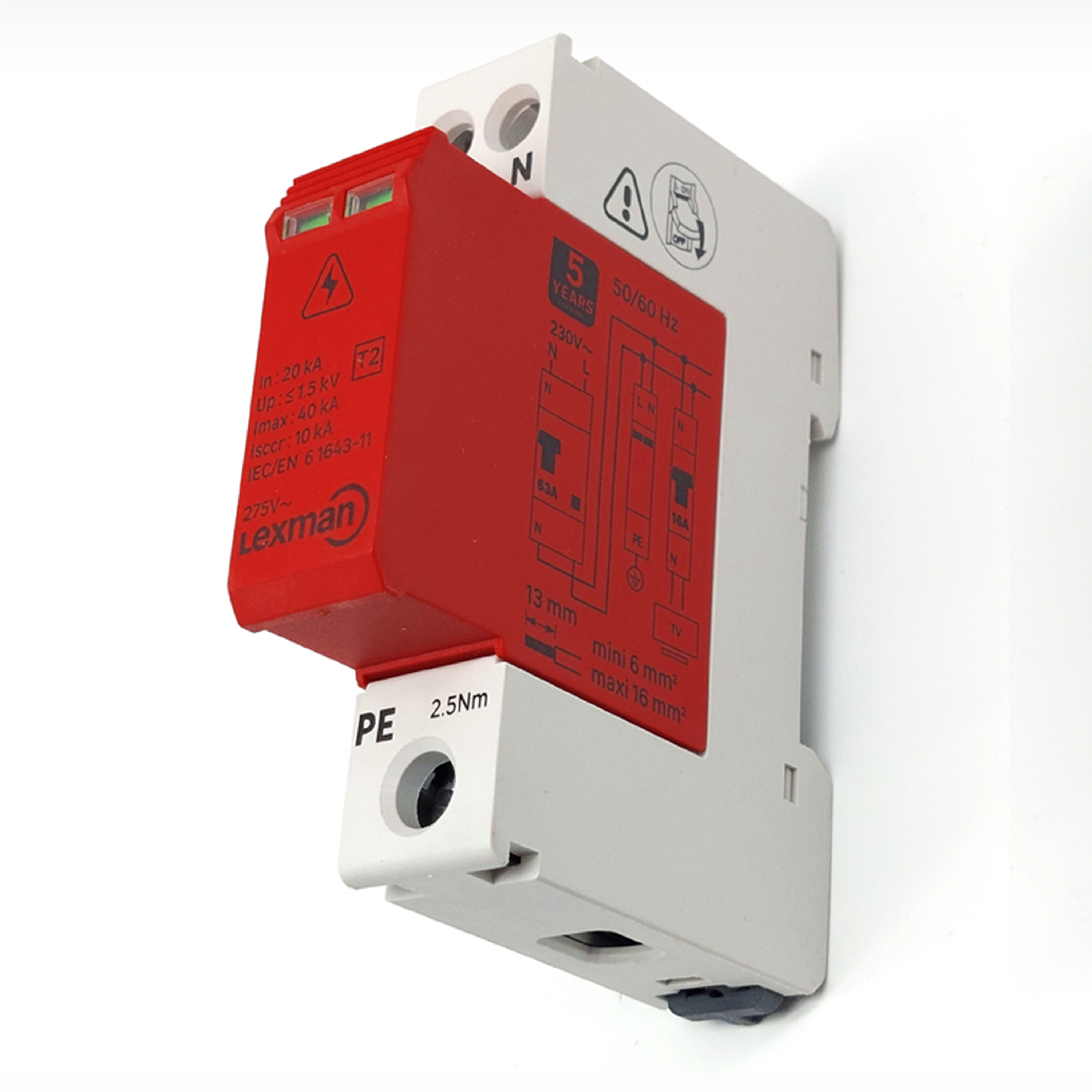 Dispositivo de proteção sobretensão 2 polos Uso único capacidade de interrupção 10 000A LEXMAN - 3
