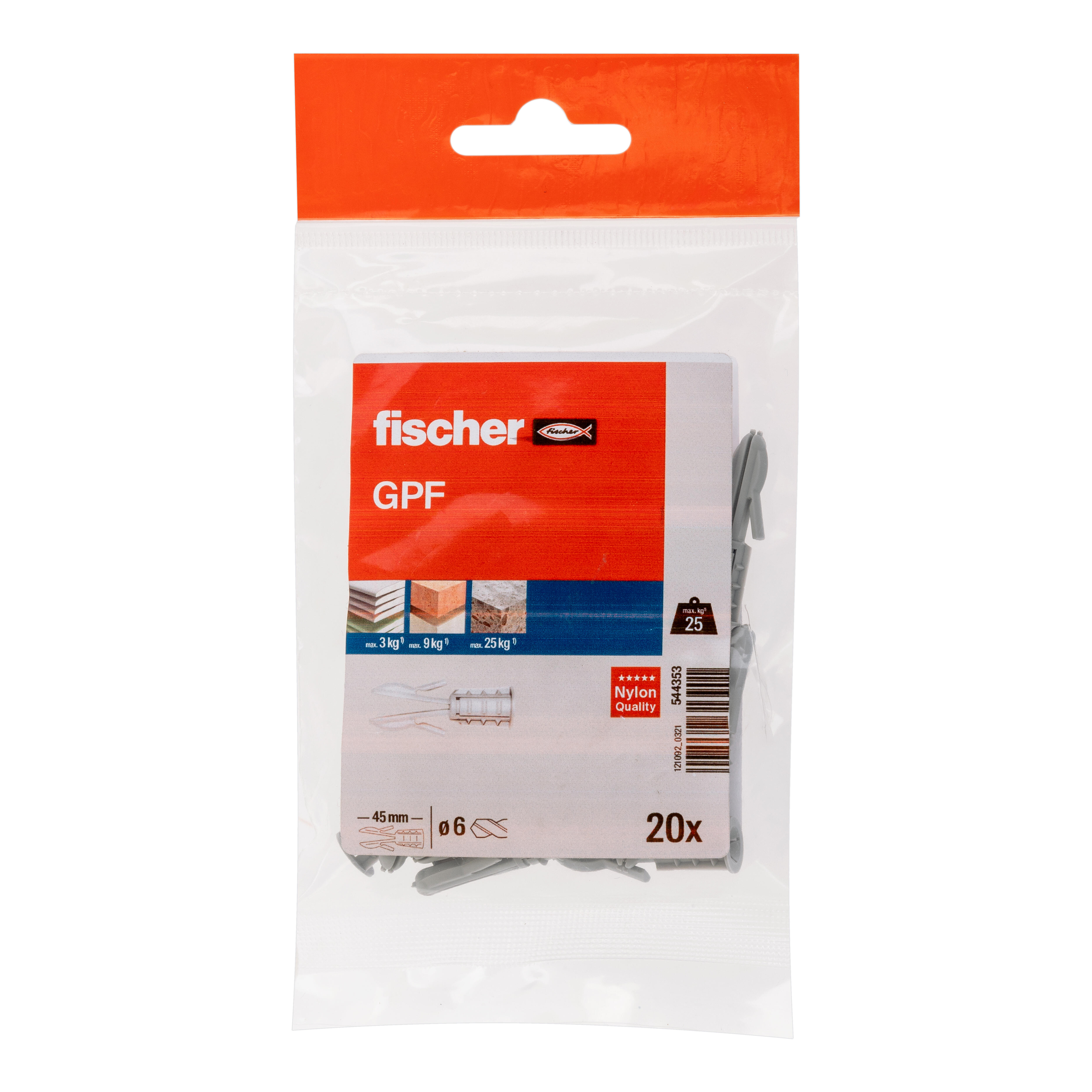 TACO NYLON PARA PLACA CARTÓN YESO DIÁMETRO 6MM LONGITUD 34MM FISCHER 20UDS - 3