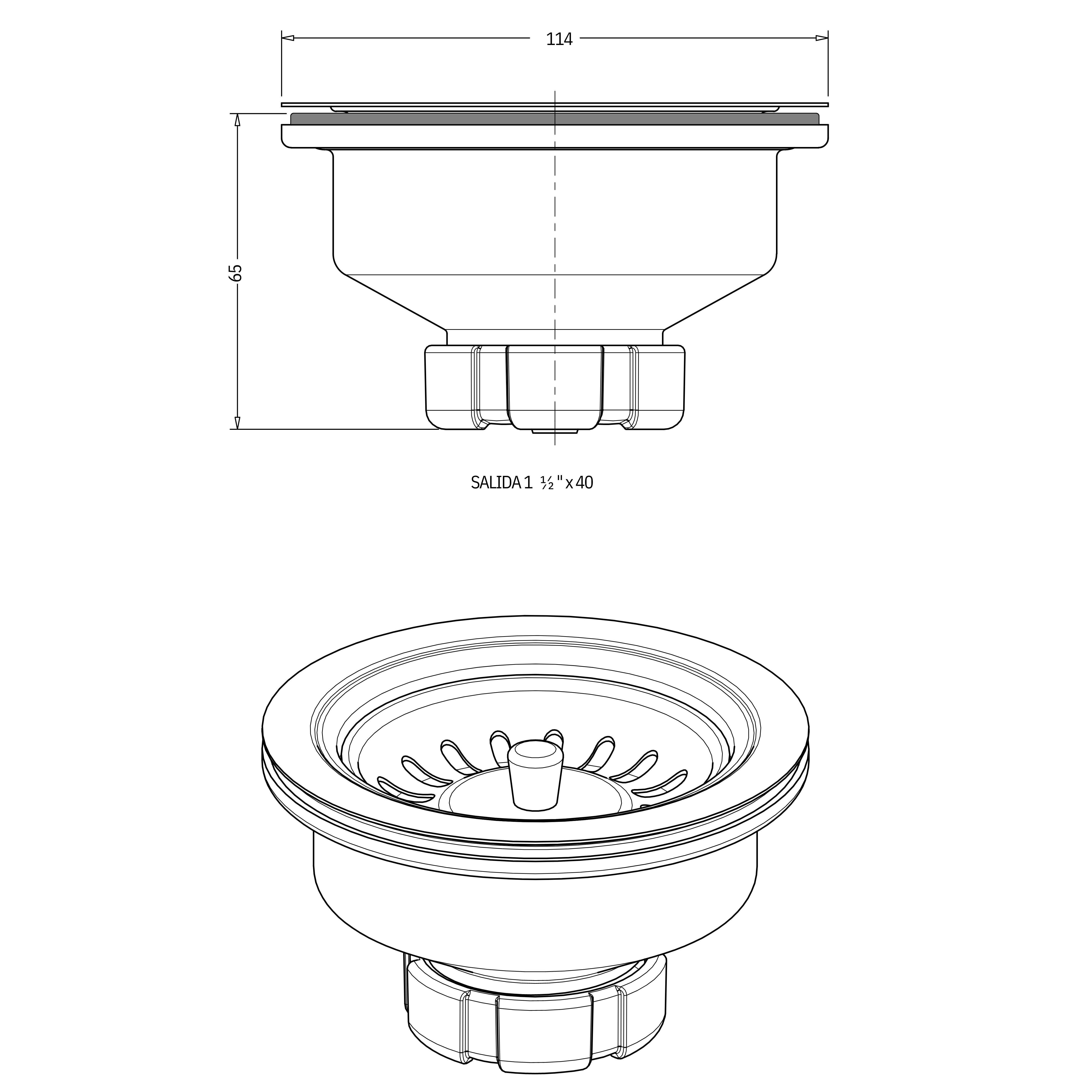 VALVULA FREGADERO 115MM CON VÁSTAGO BLANCO GIRPI - 2