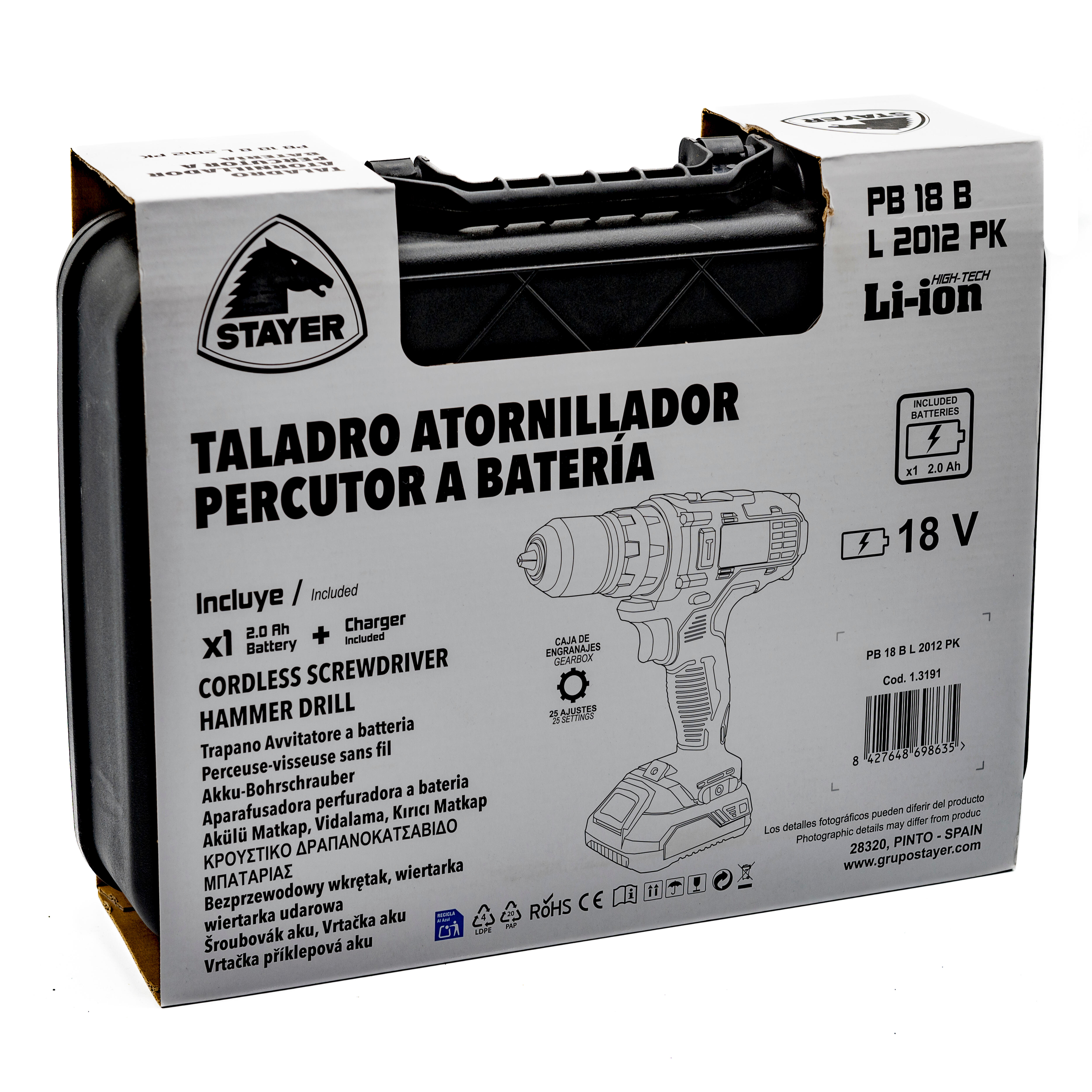 TALADRO PERCUTOR BATERÍA STAYER PB18 B L20 PK 18V - 12
