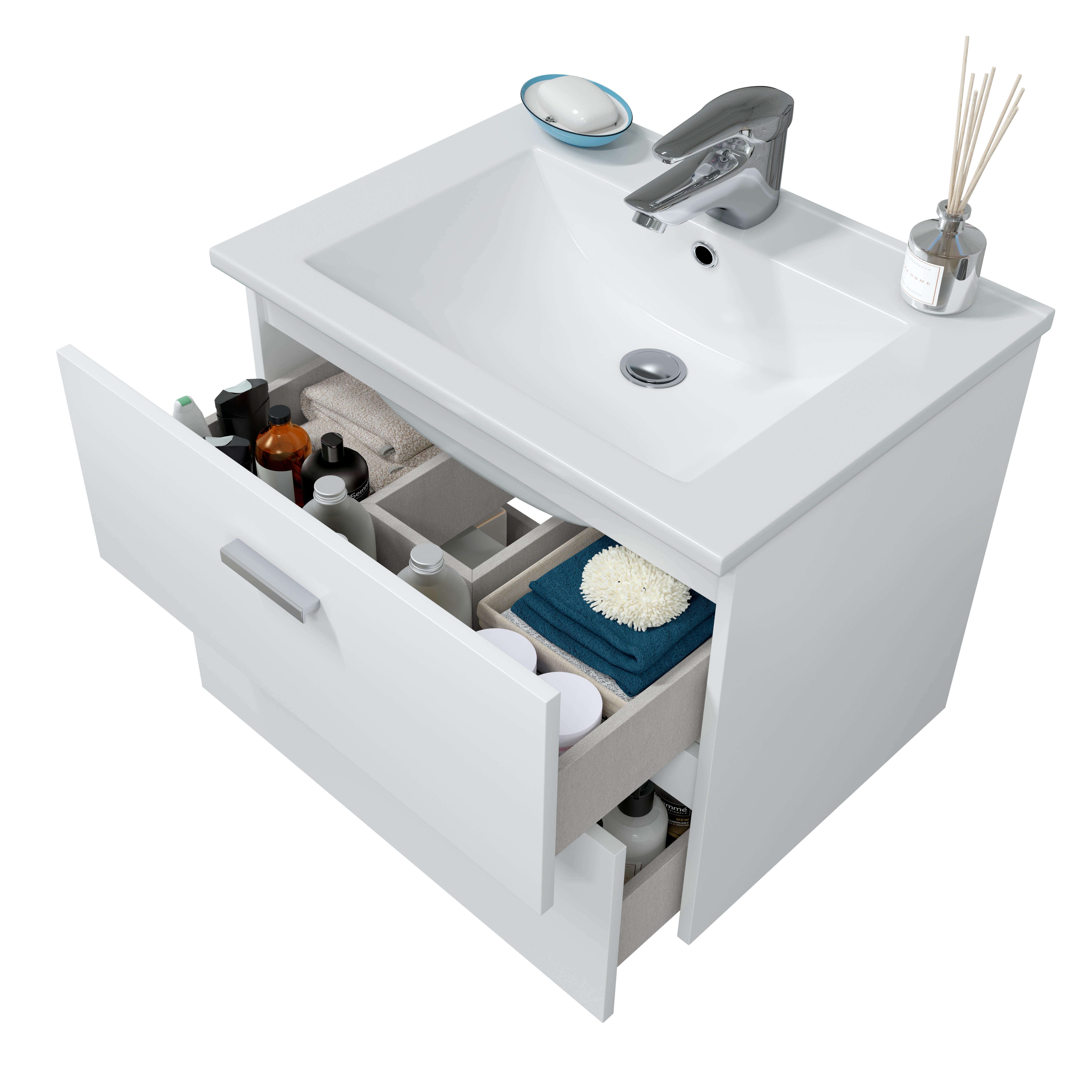 MUEBLE DE BAÑO ECO BLANCO 60X45CM 2 CAJONES - 8