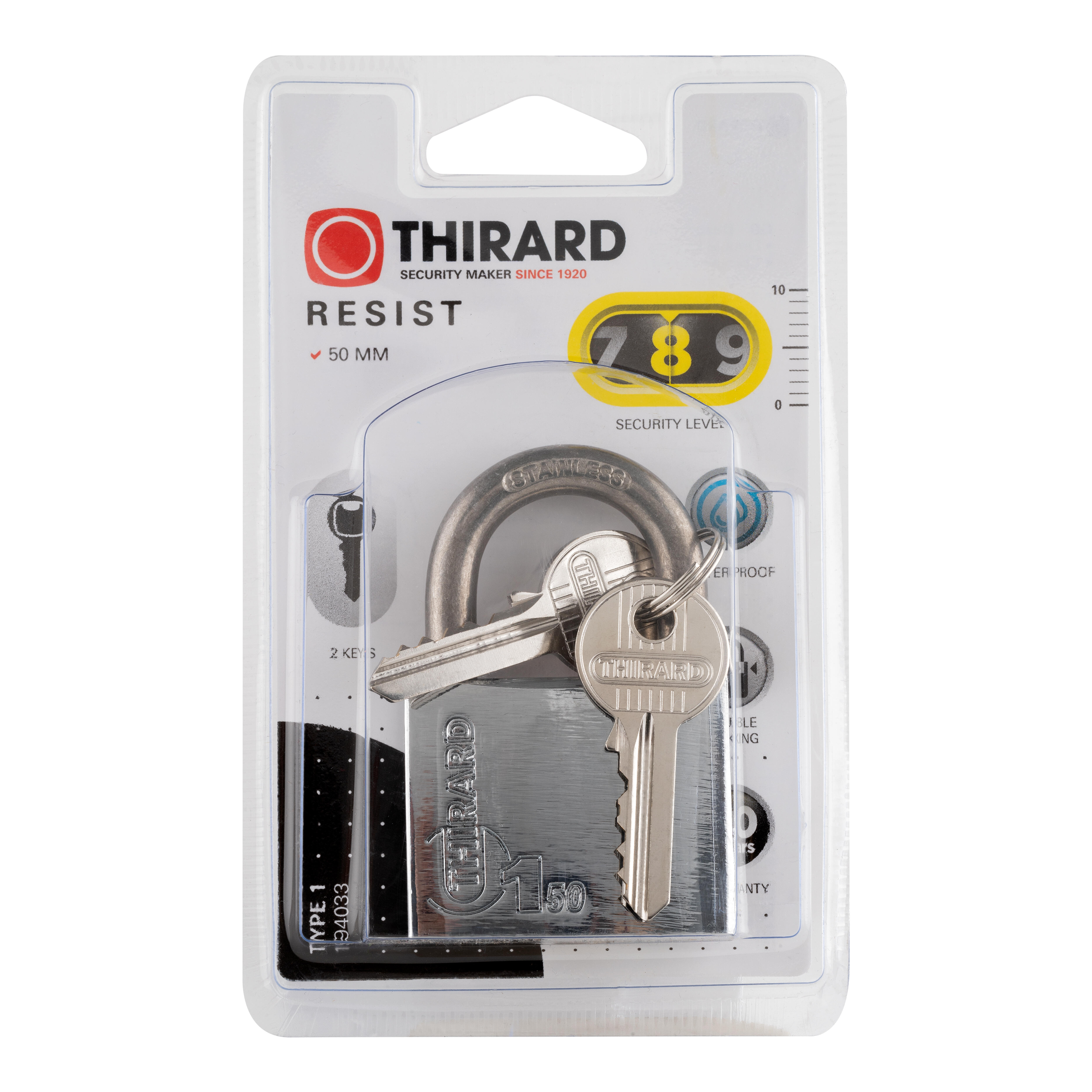 CANDADO DE SEGURIDAD PARA PUERTA 50MM DE LATÓN CON 2 LLAVES THIRARD - 3