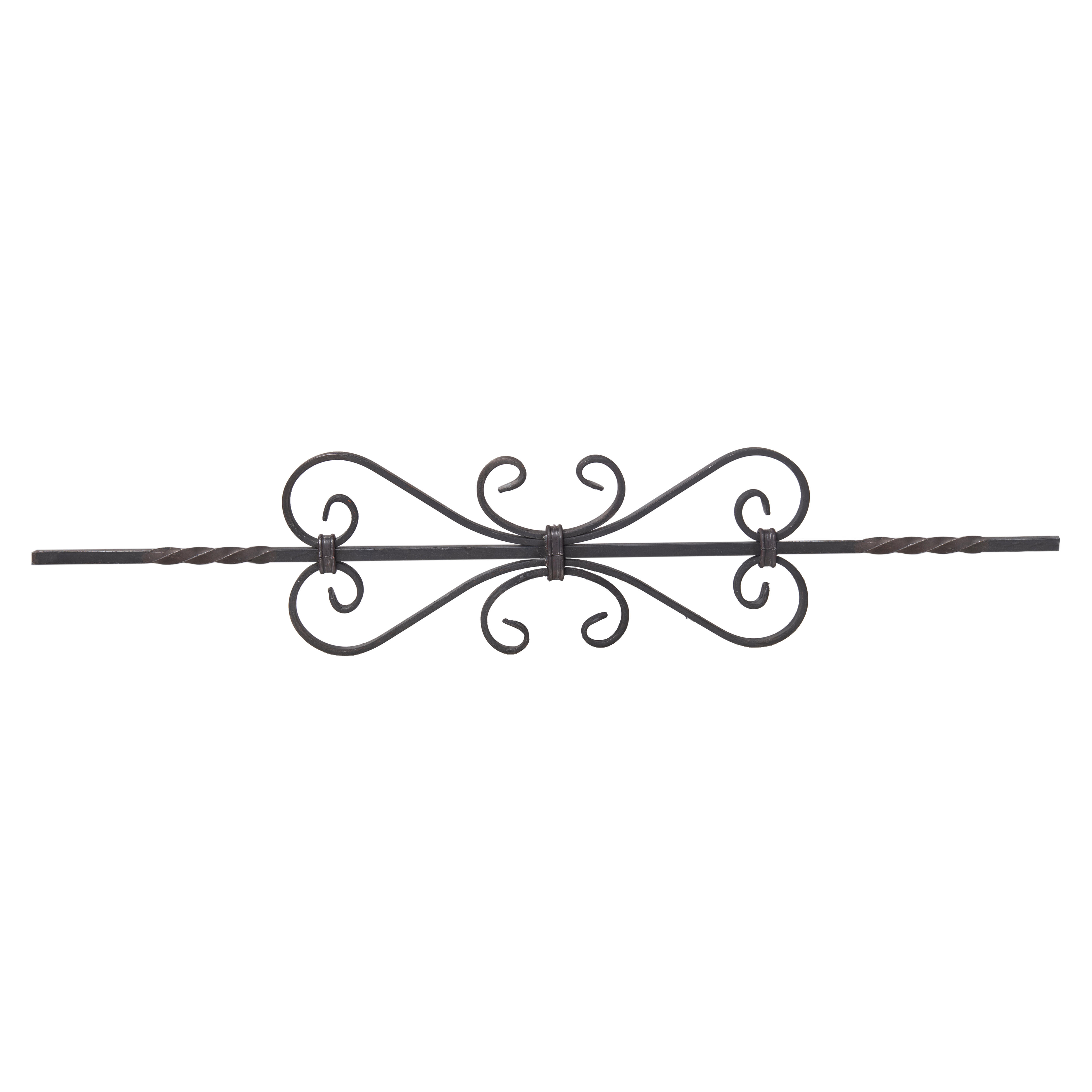 BARRA DE HIERRO FORJADO MARTILLADO DECORATIVO DOS RIZOS Y DIBUJO CENTRAL  900X174X12MM - 2