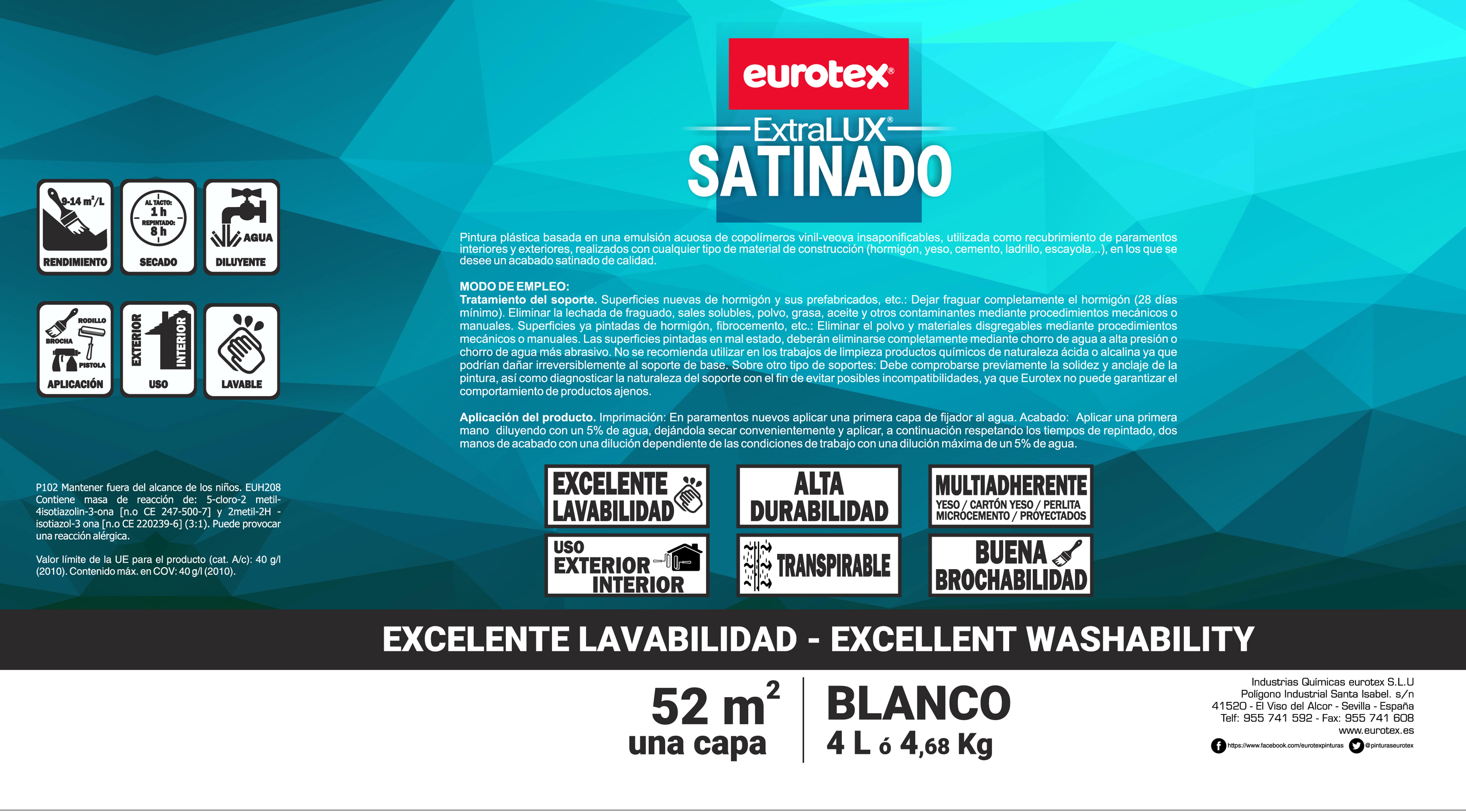 PINTURA PLASTICA BLANCA SATINADA 4L EXTRALUX - 2