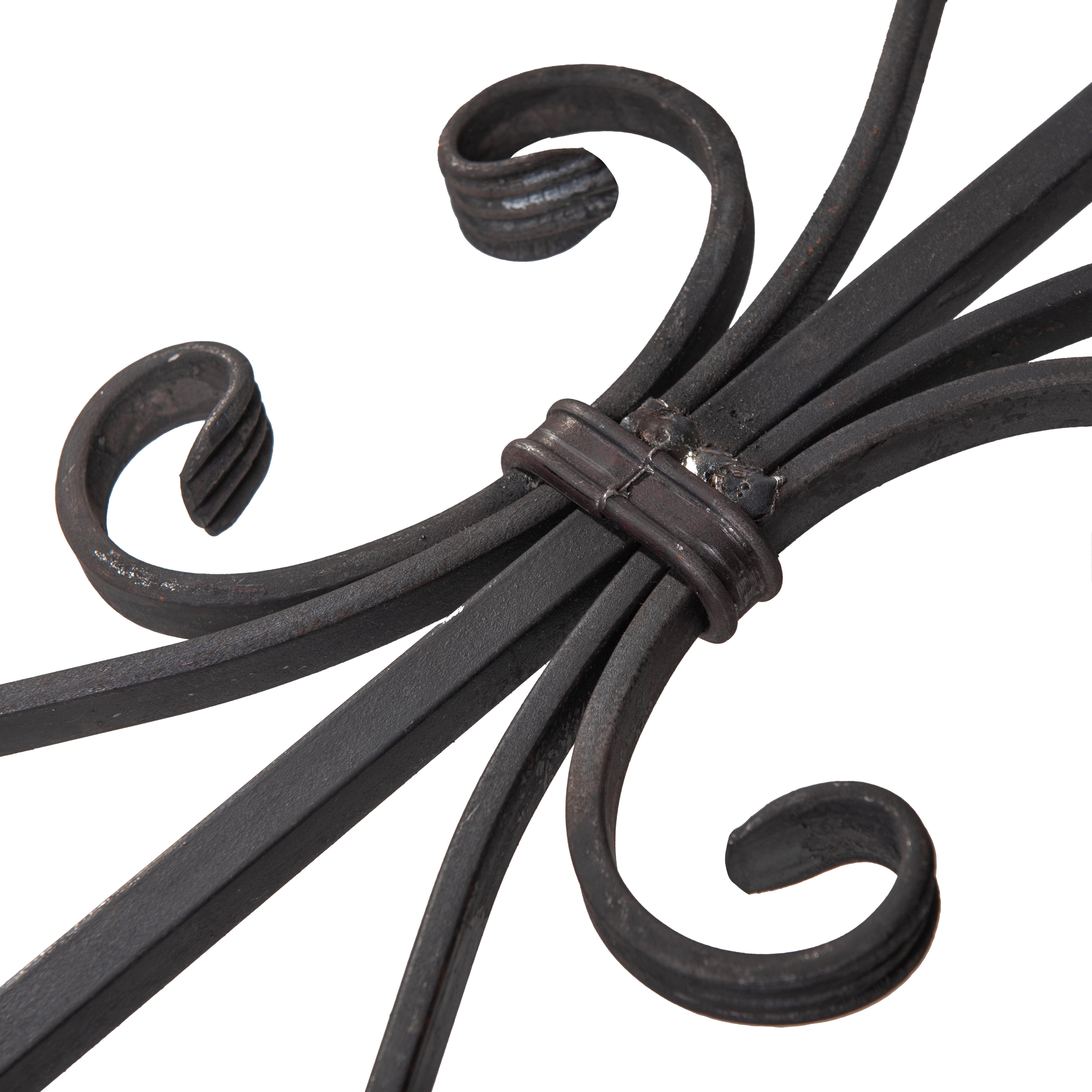 BARRA DE HIERRO FORJADO MARTILLADO DECORATIVO DOS RIZOS Y DIBUJO CENTRAL  900X174X12MM - 5