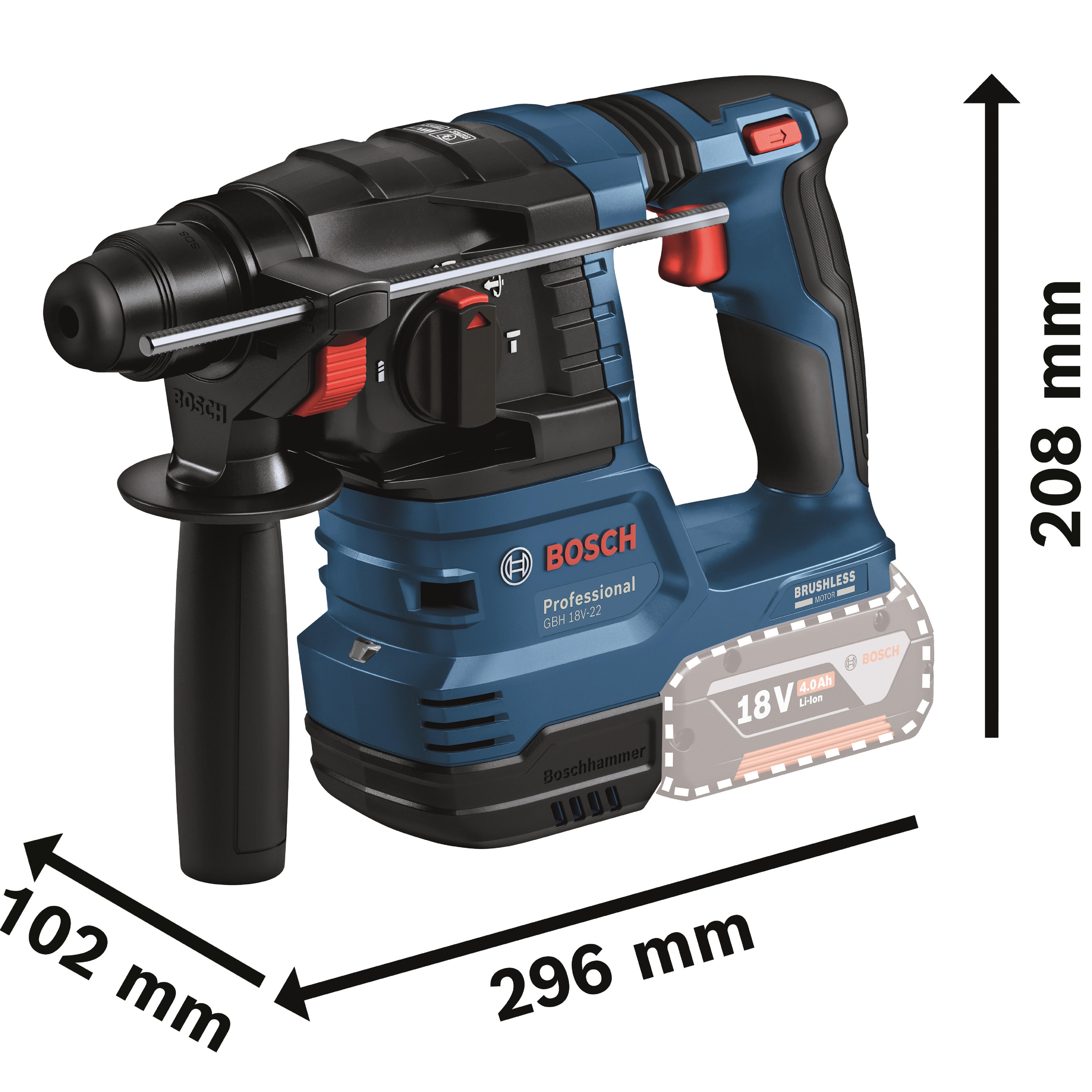 MARTILLO COMBINADO BATERÍA BRUSHLESS BOSCH GBH 18V-22 18V 1.9J - 2