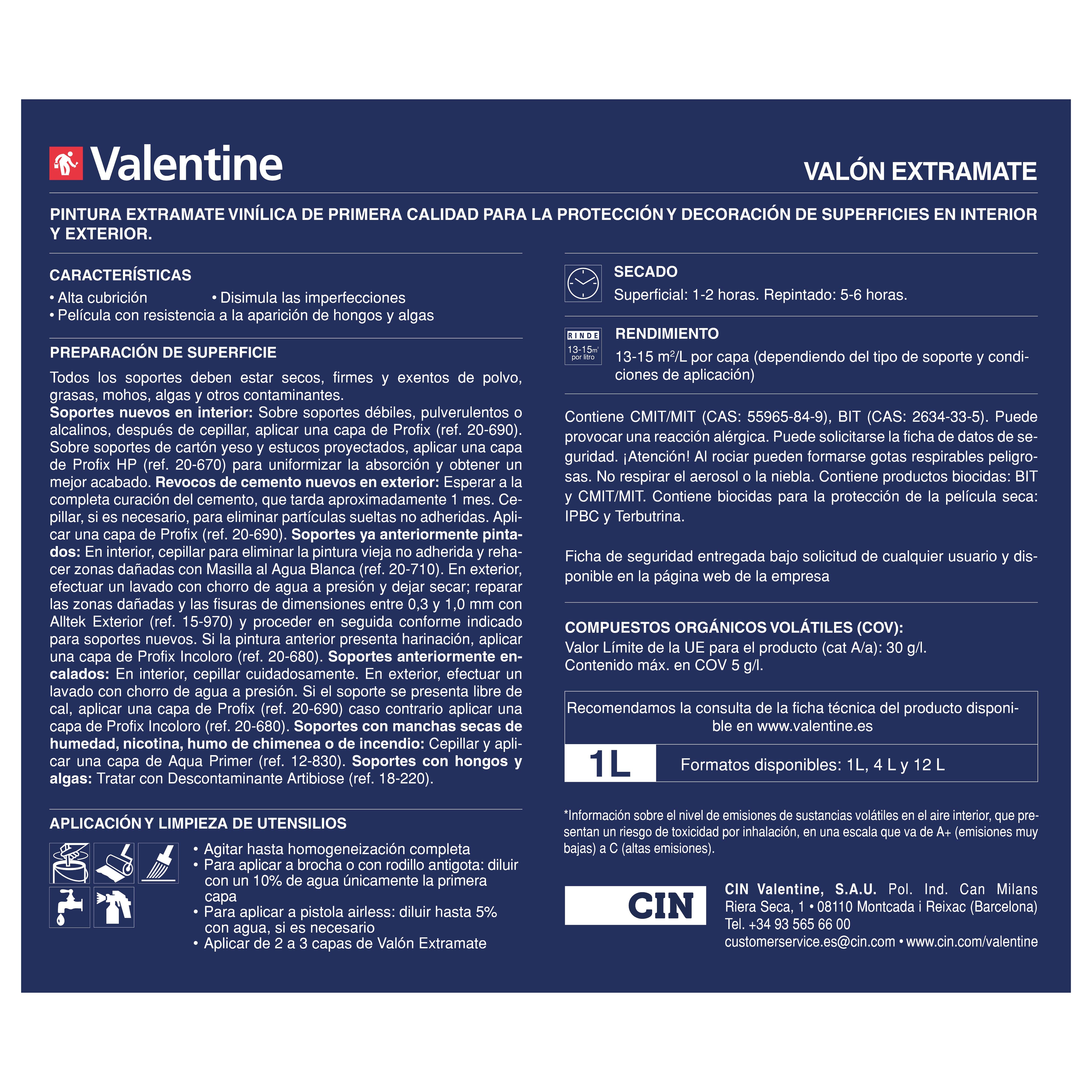 PINTURA PLASTICA BLANCA MATE 4L VALÓN - 2