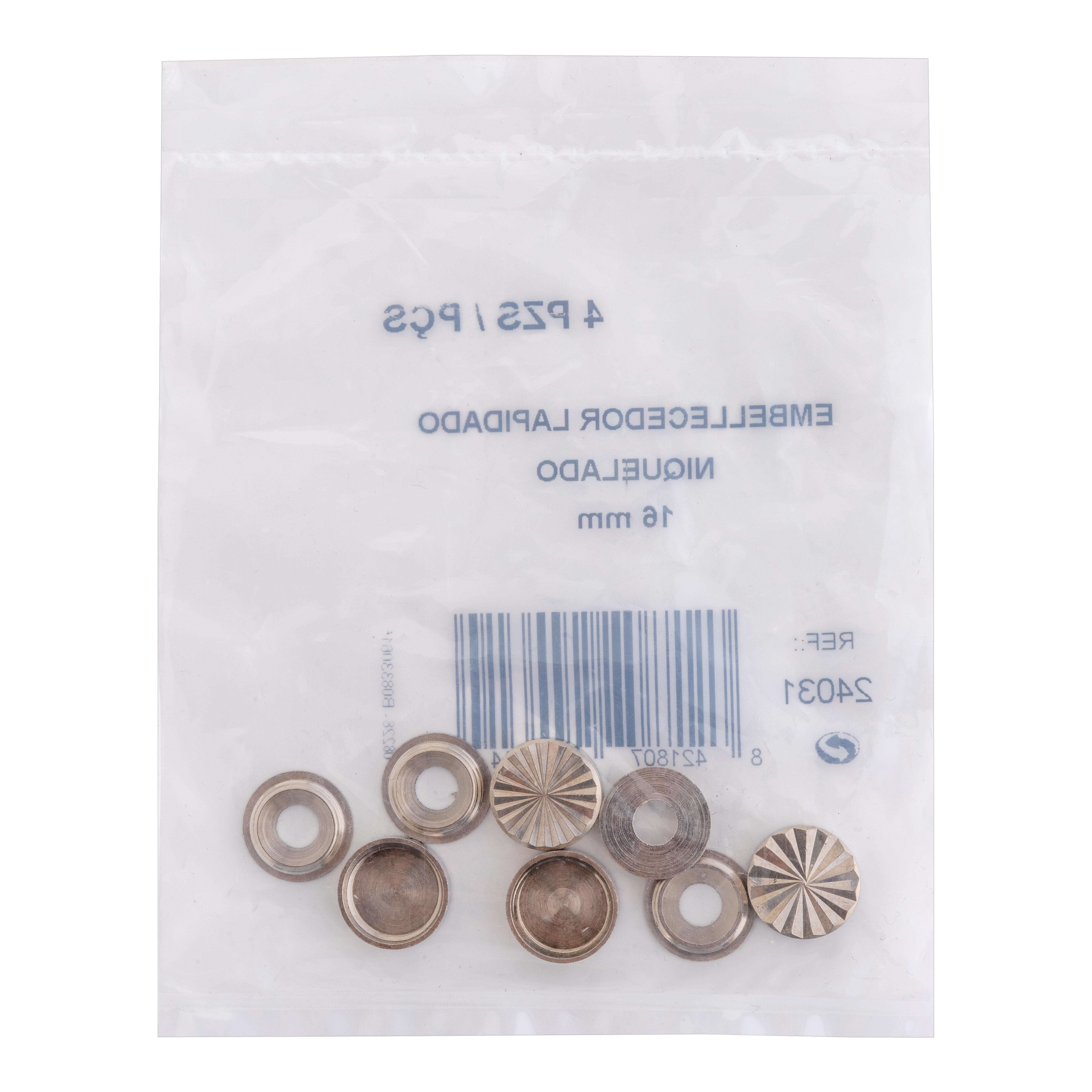 EMBELLECEDOR LAPIDADO TORNILLO  16 MM NIQUELADO. 4 UDS - 2