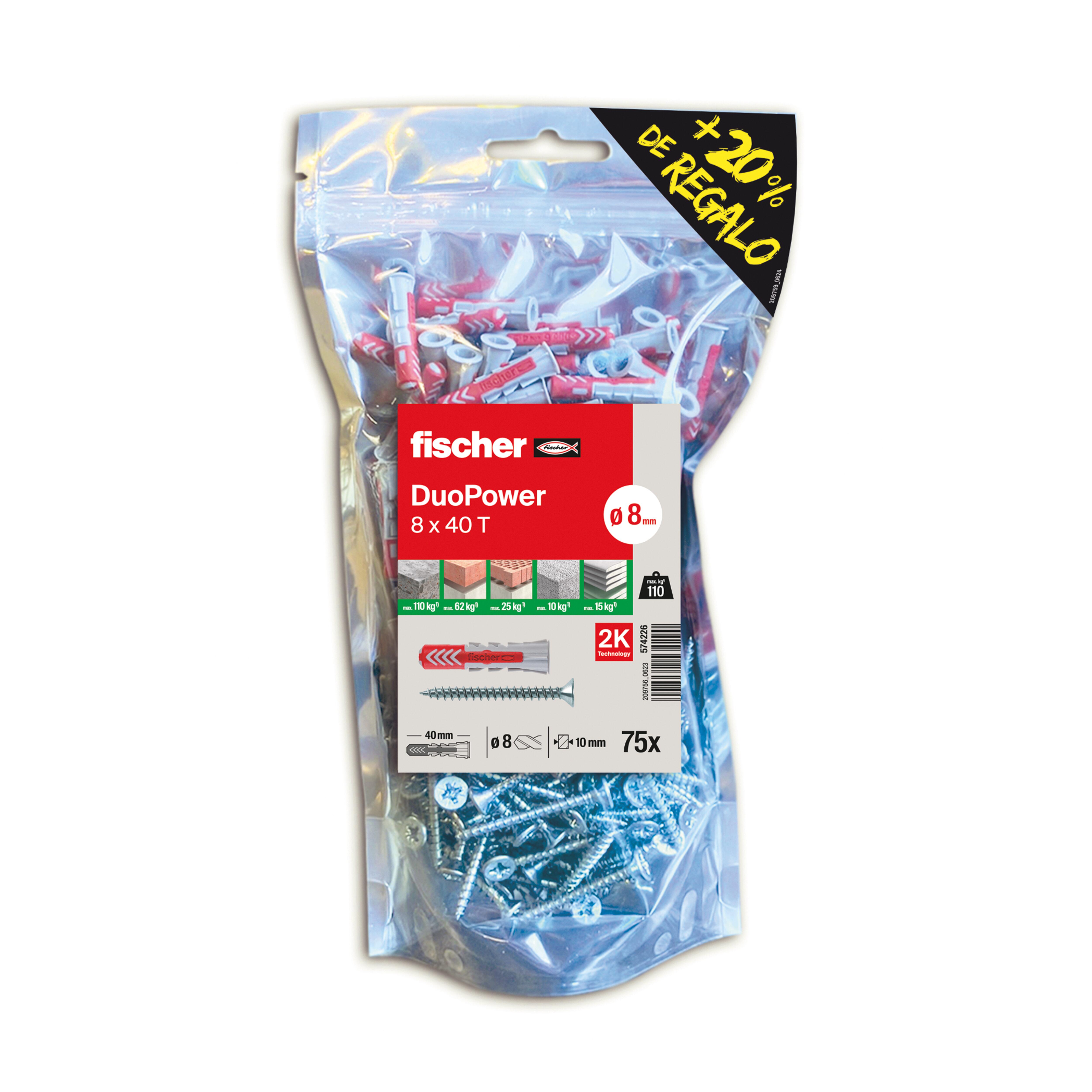 TACO NYLON DUOPOWER UNIVERSAL CON TORNILLO 8 X 40 MM FISCHER.75 UDS - 2