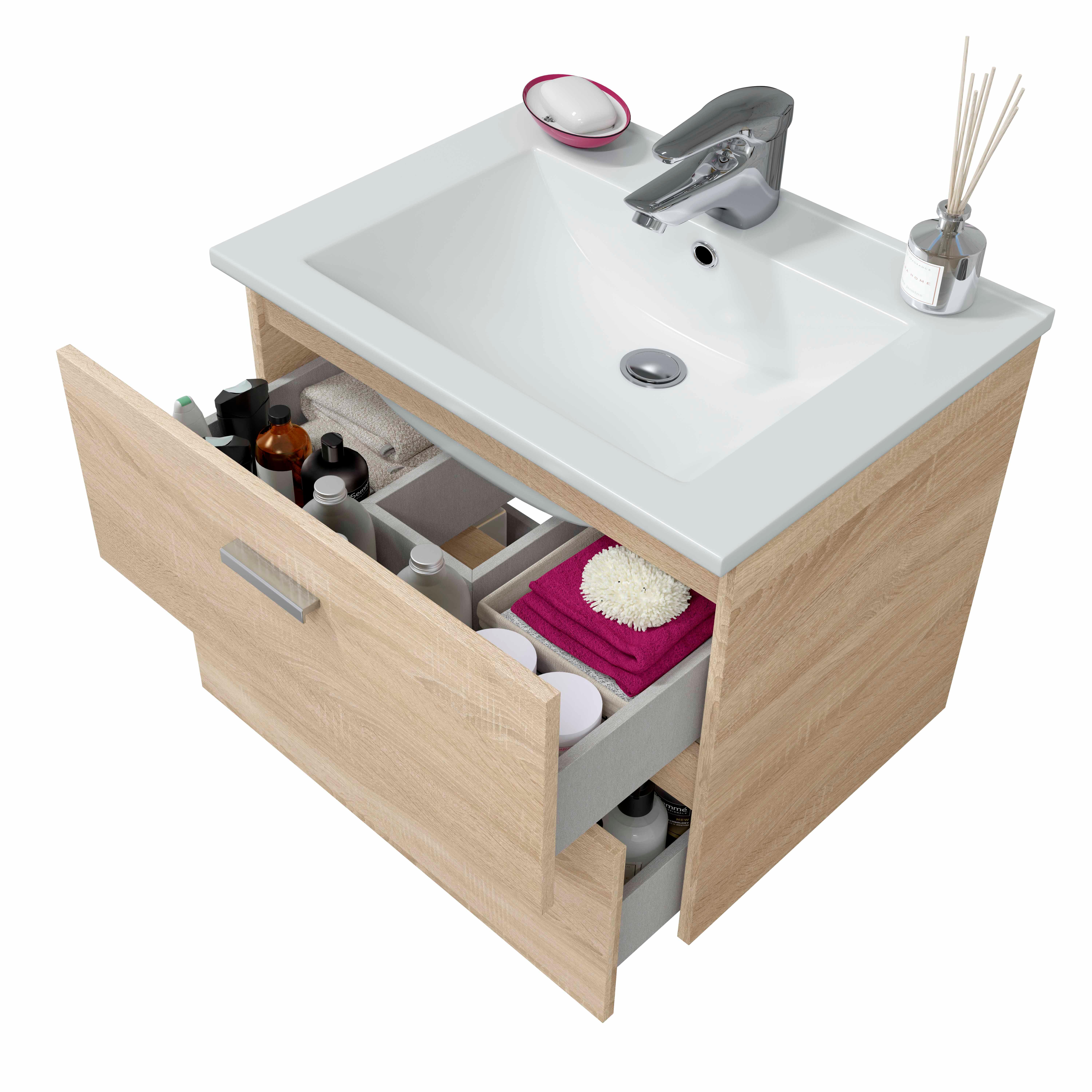 MUEBLE DE BAÑO ECO ROBLE 60X45CM 2 CAJONES - 6