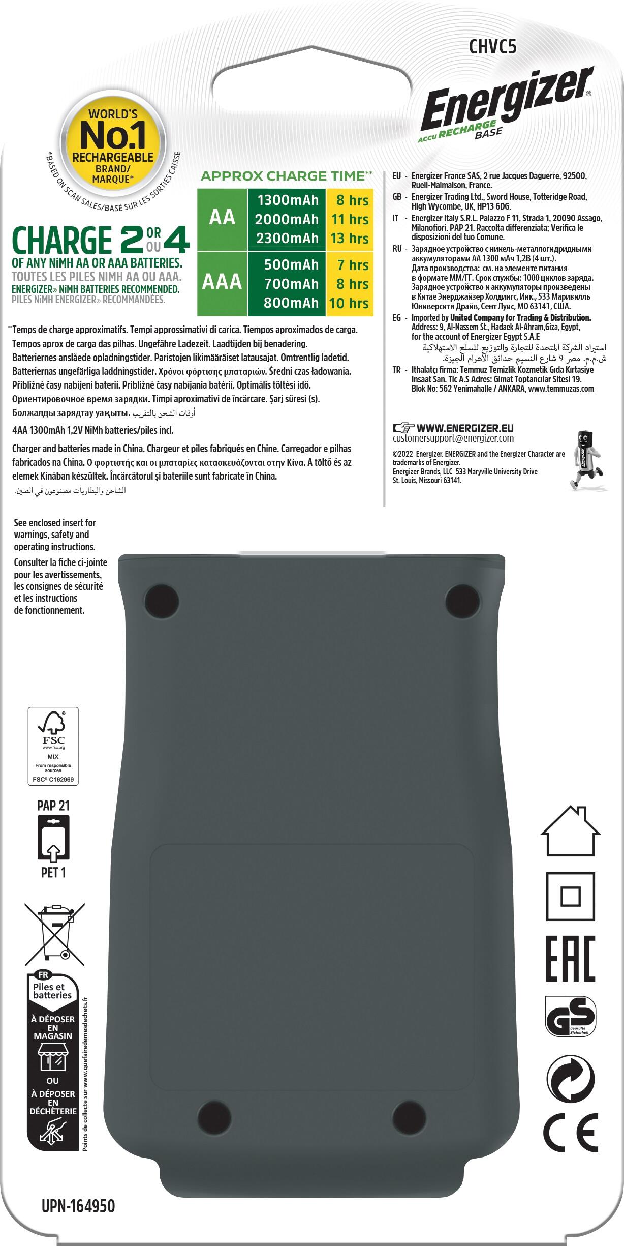 CARGADOR CON USB + 4 PILAS RECARGABLES AA 3000 MAH - 2