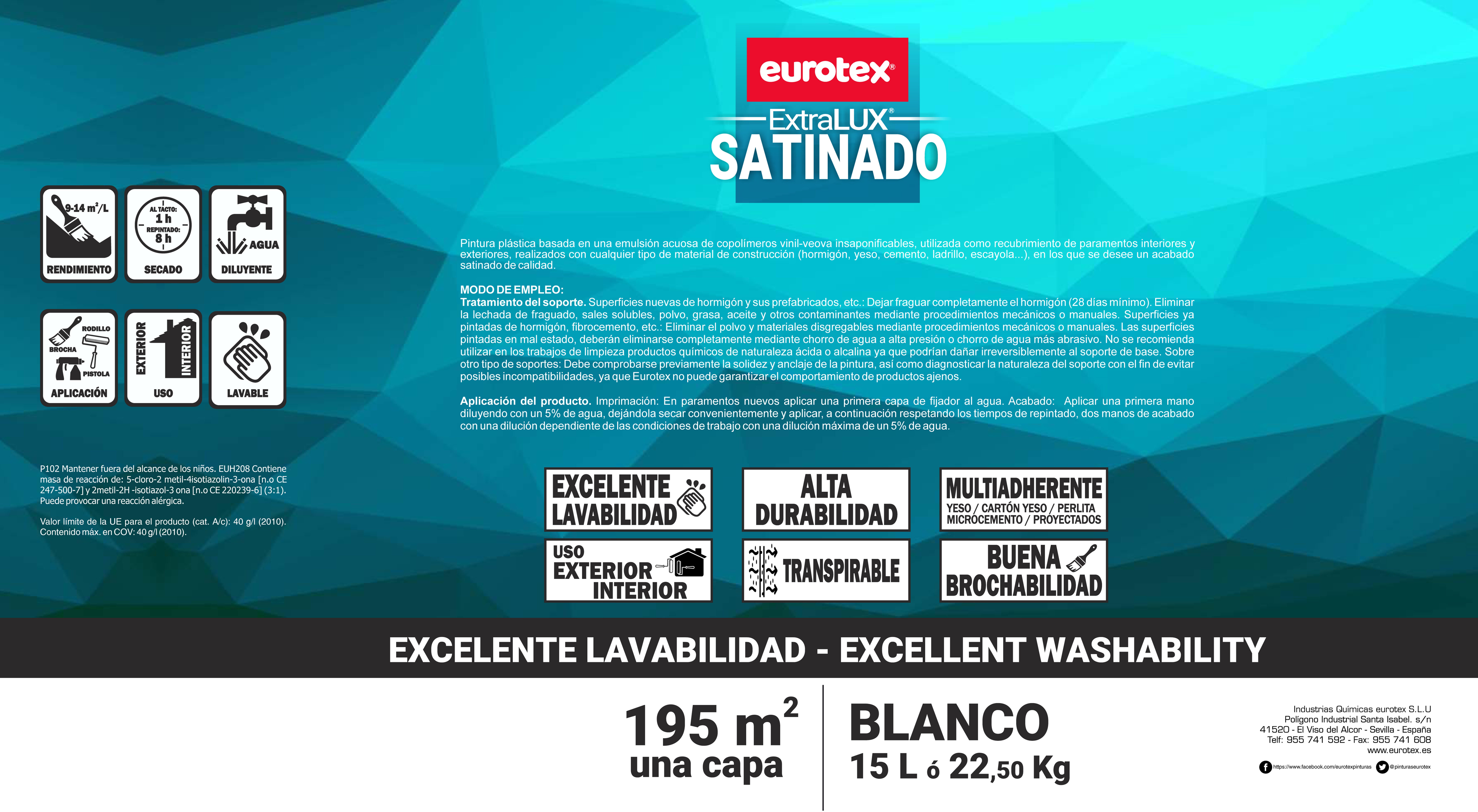 PINTURA PLASTICA BLANCA SATINADA 15L EXTRALUX - 2