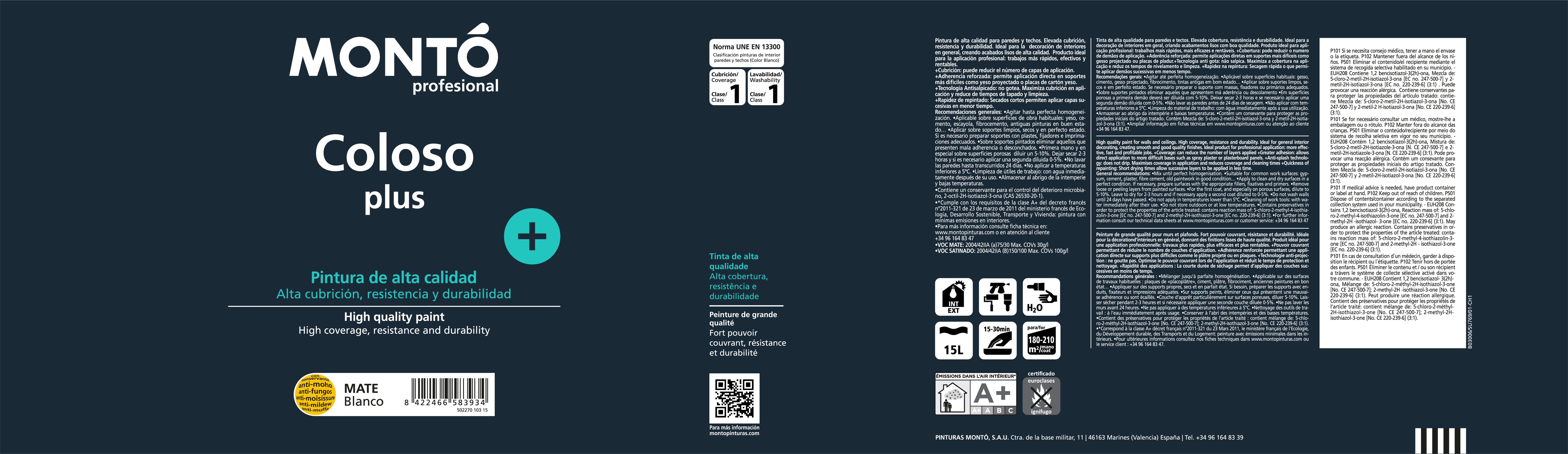 PINTURA PLASTICA BLANCA MATE 15L COLOSO - 2