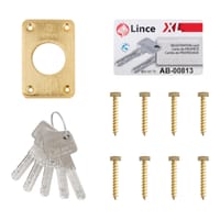 CERROJO PUERTA DE SEGURIDAD ANTIBUMPING INTERIOR Y EXTERIOR LATONADO 5 LLAVES LINCE - 5