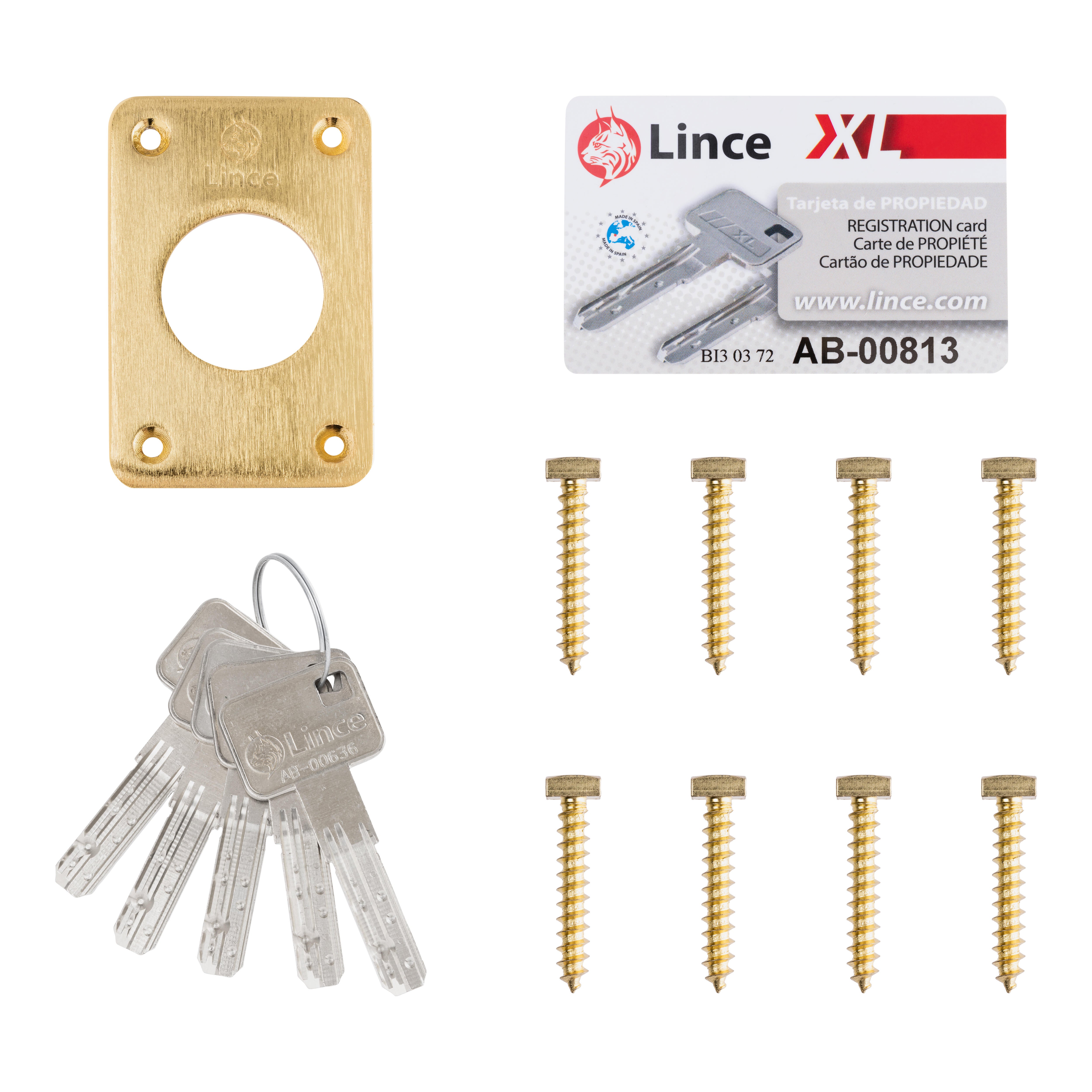 CERROJO PUERTA DE SEGURIDAD ANTIBUMPING INTERIOR Y EXTERIOR LATONADO 5 LLAVES LINCE - 5