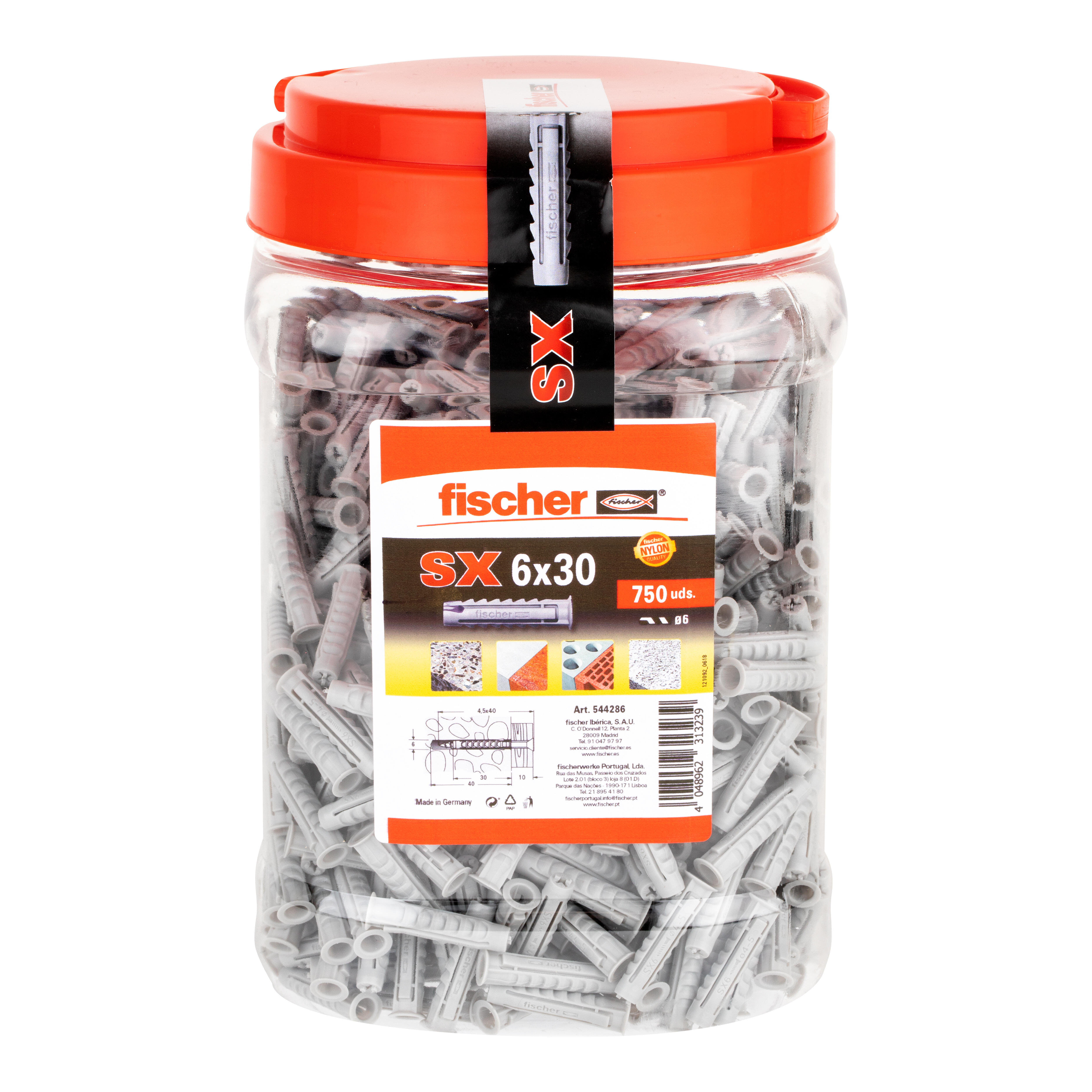 TACO NYLON DE EXPANSION  SX 6 X 30  MM. FISCHER. 750 UDS - 2