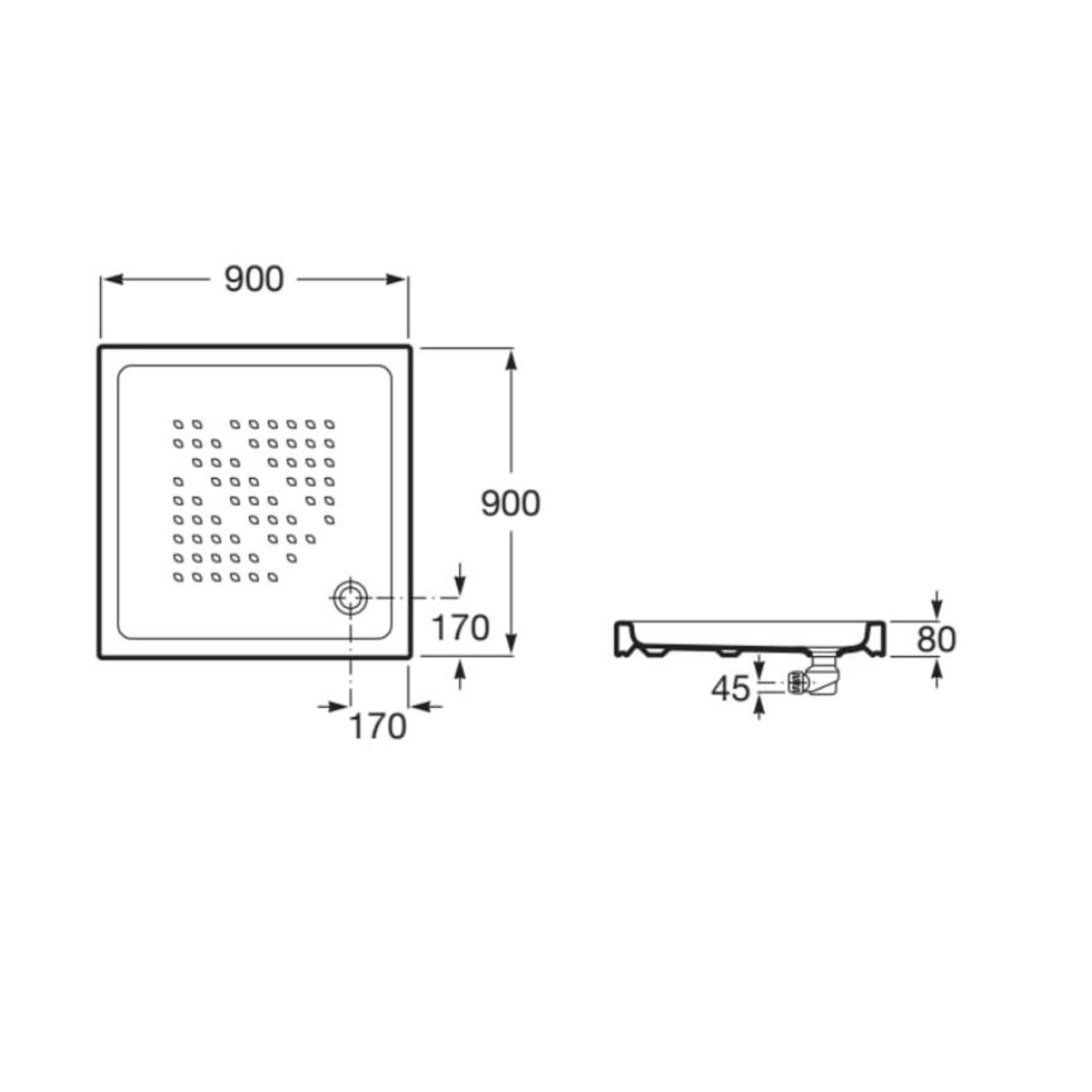PLATO DE DUCHA CERAMICO CUADRADO ROCA BLANCO 90X90CM - 7