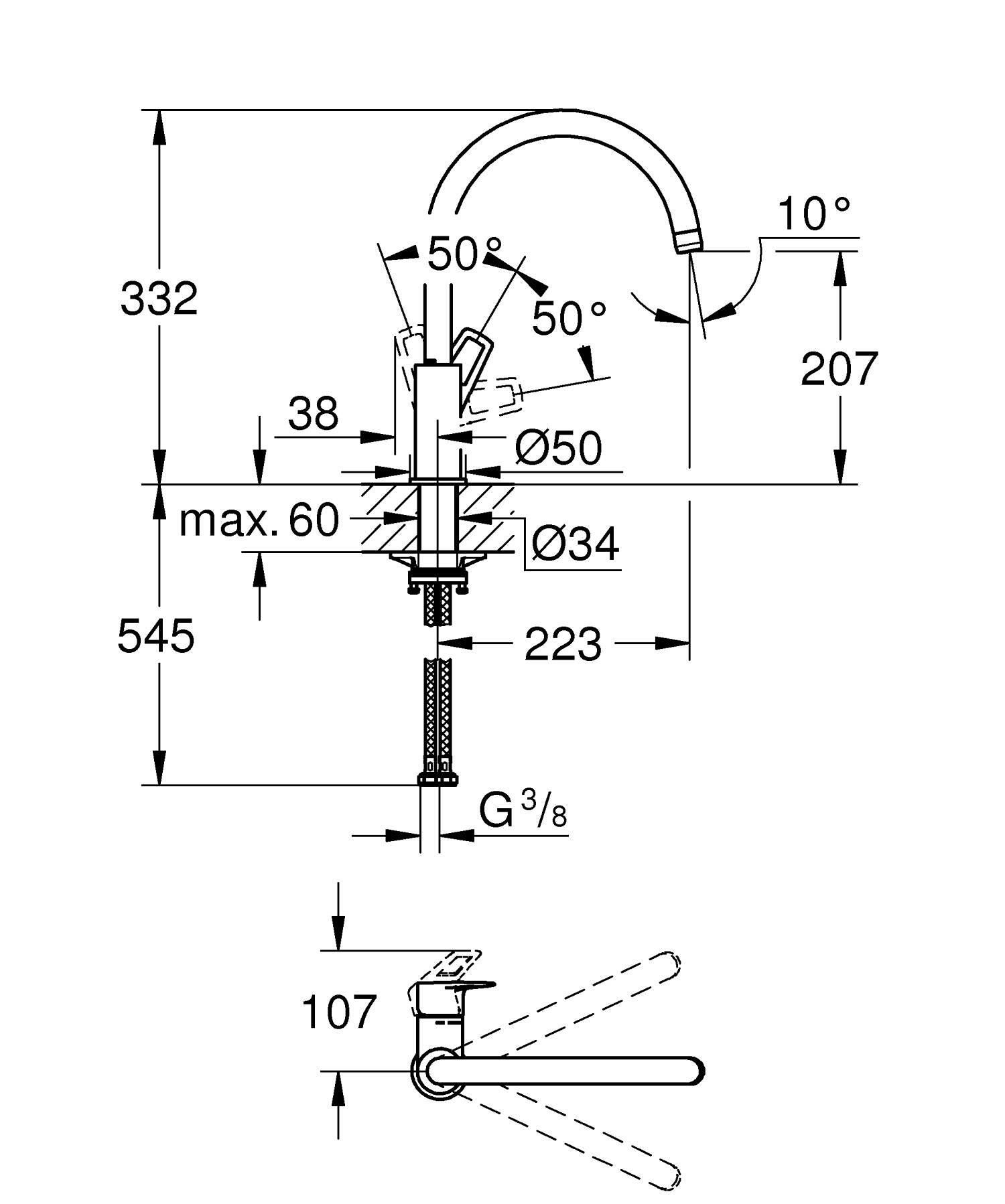 GRIFO COCINA MONOMANDO CAÑO ALTO GROHE BAULOOP - 4