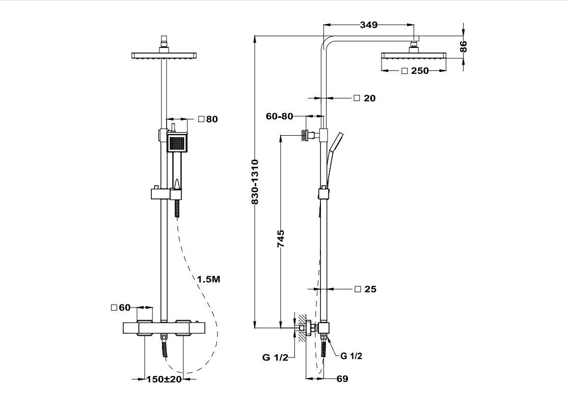 COLUMNA DE DUCHA TERMOSTATICO TEKA INCA SQUARE CROMADO - 2