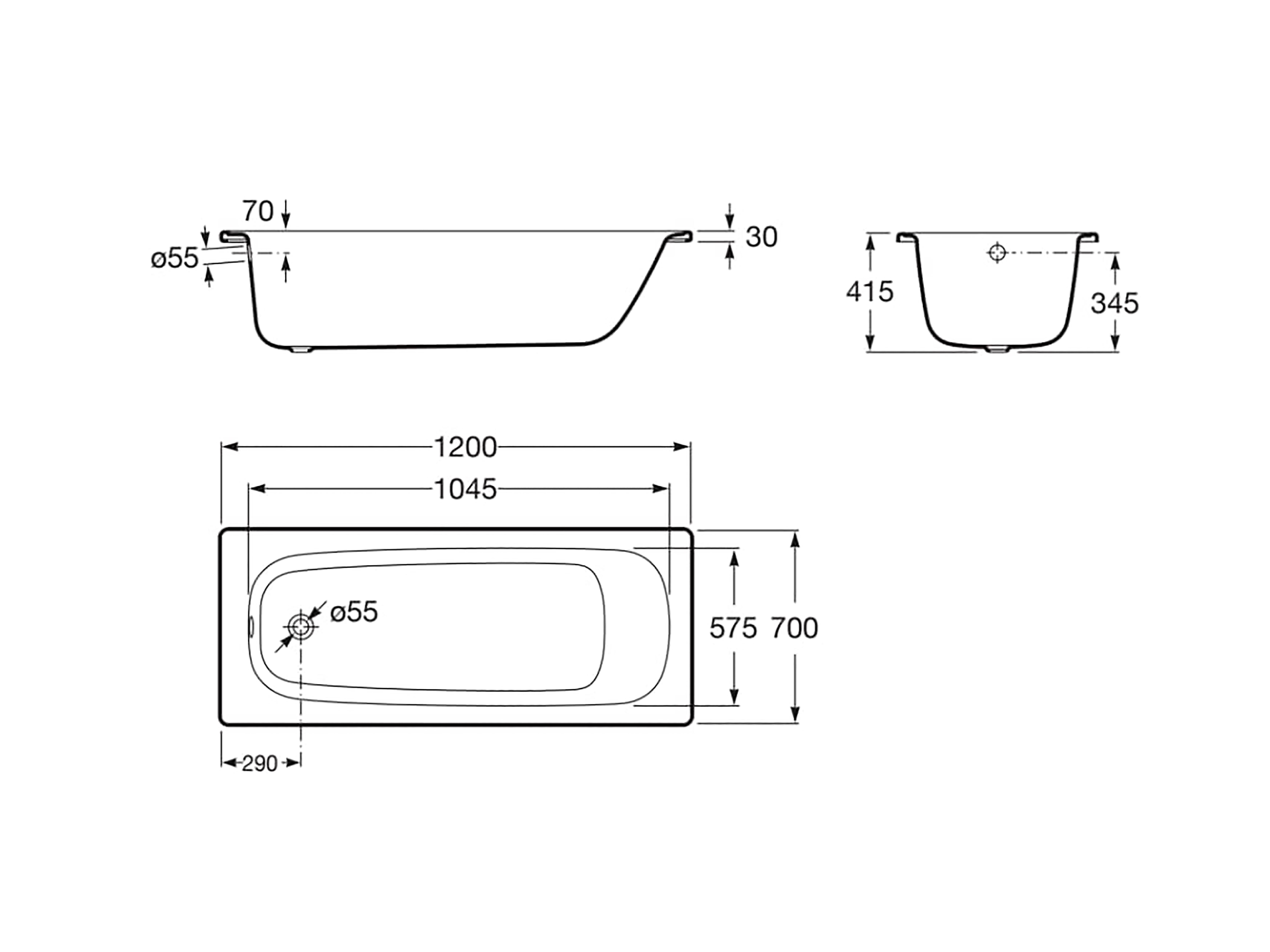 BAÑERA CHAPA DE ACERO ROCA CONTESA 120X70CM - 3