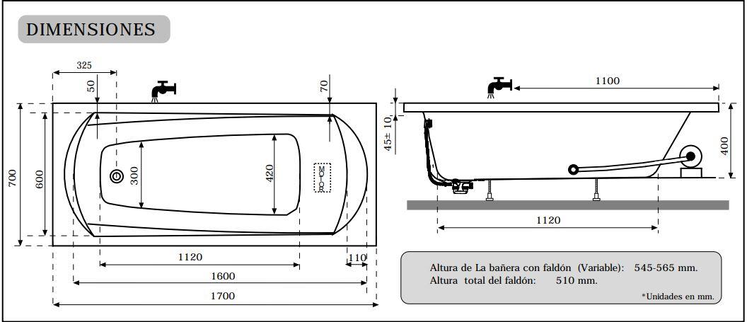 BAÑERA HIDROMASAJE SPACE 170X70CM - 5