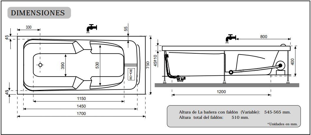 BAÑERA HIDROMASAJE CEREA 170X75CM - 5