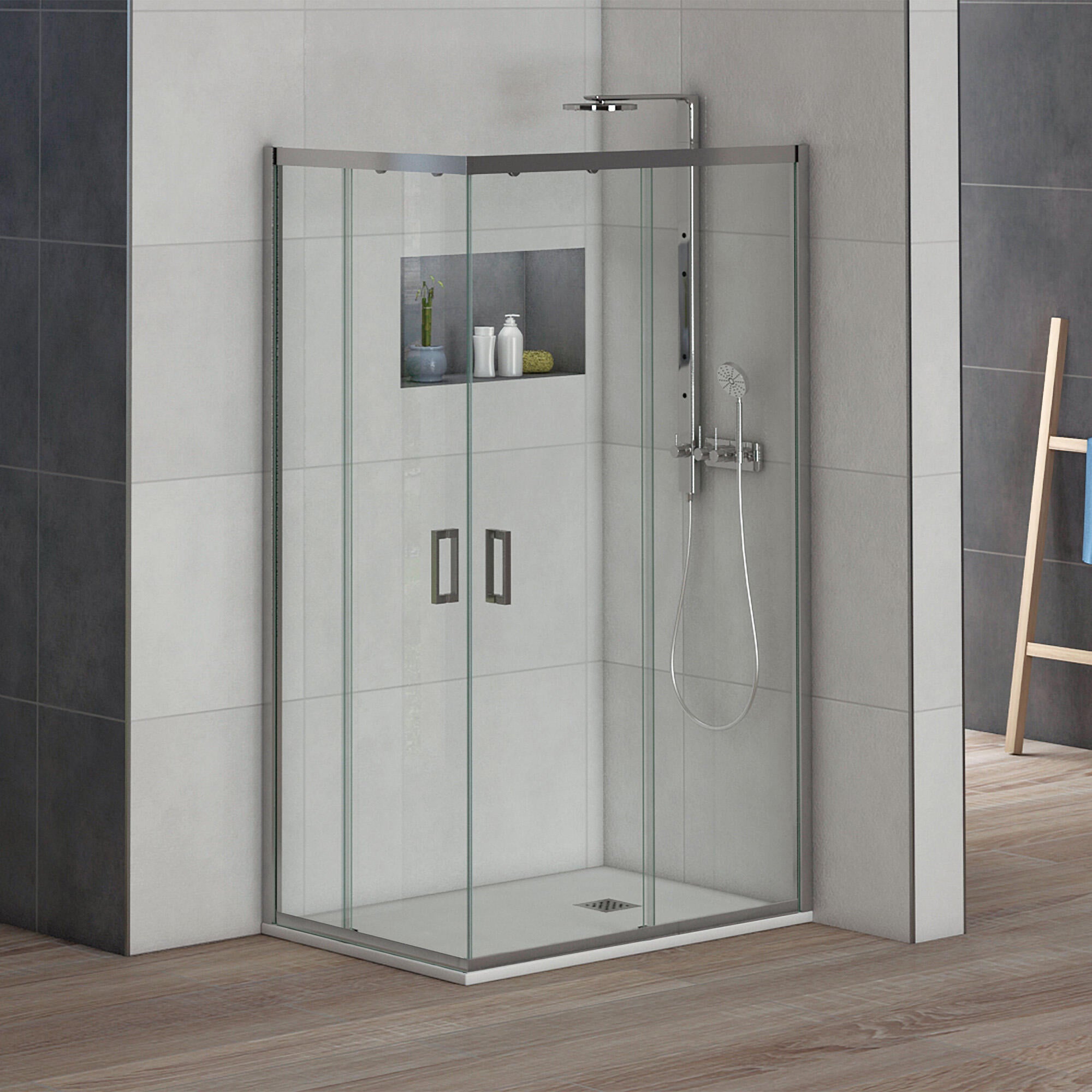 MAMPARA DE DUCHA FRONTAL CORREDERA DENVER PRO 70CM CROMO - 2