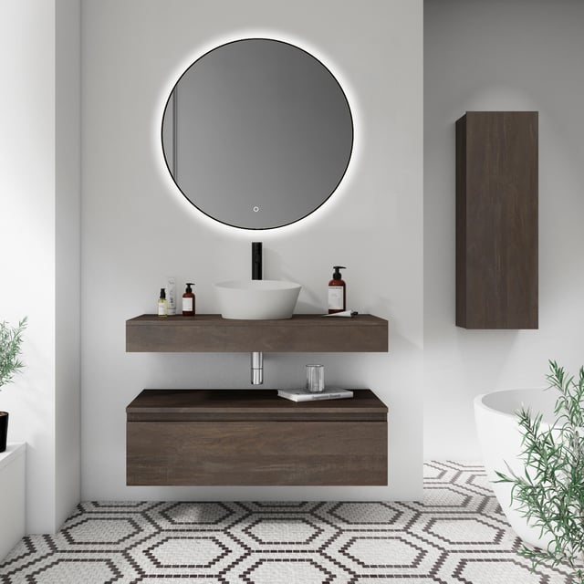 ESPEJO DE BAÑO CON LUZ LED EMMA Ø80CM NEGRO