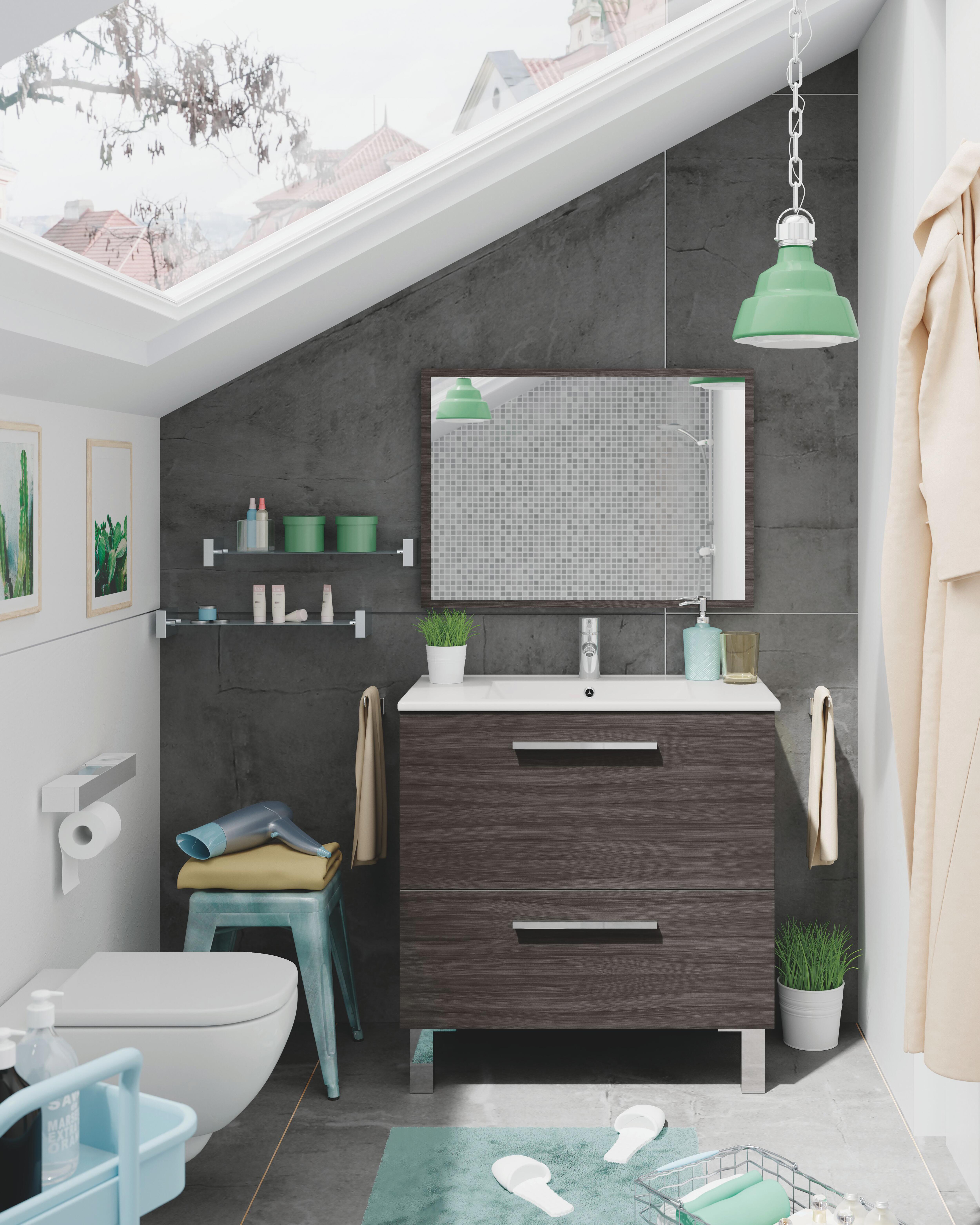 MUEBLE DE BAÑO CON ESPEJO URBAN CENIZA 80X45,5CM - 2