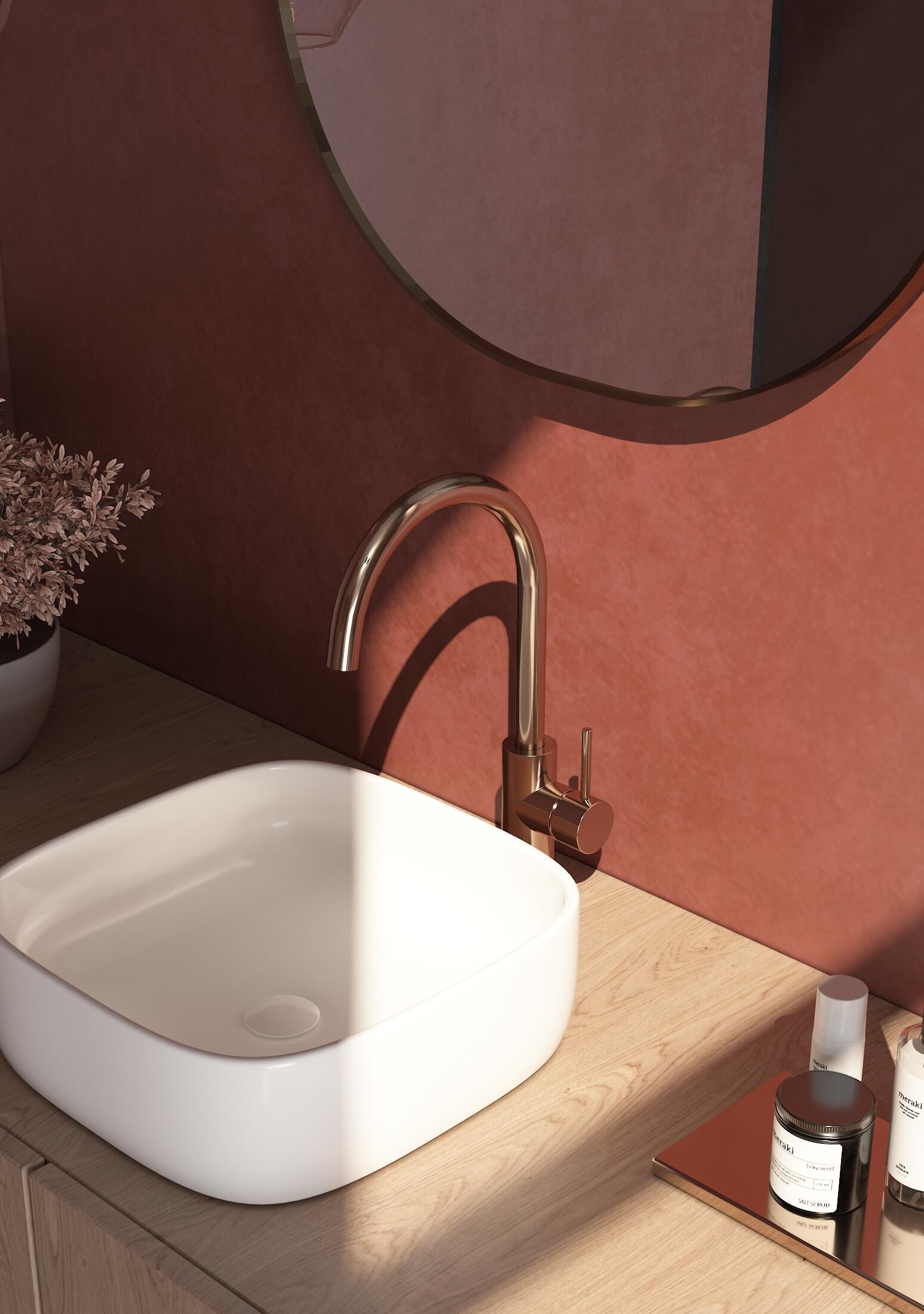 GRIFO LAVABO MONOMANDO CAÑO ALTO ATLANTIS ROSADO - 2