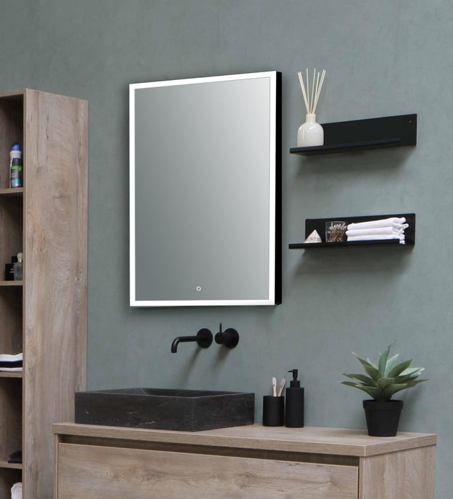 ESPEJO DE BAÑO CON LUZ LED ETNA 80X80CM NEGRO